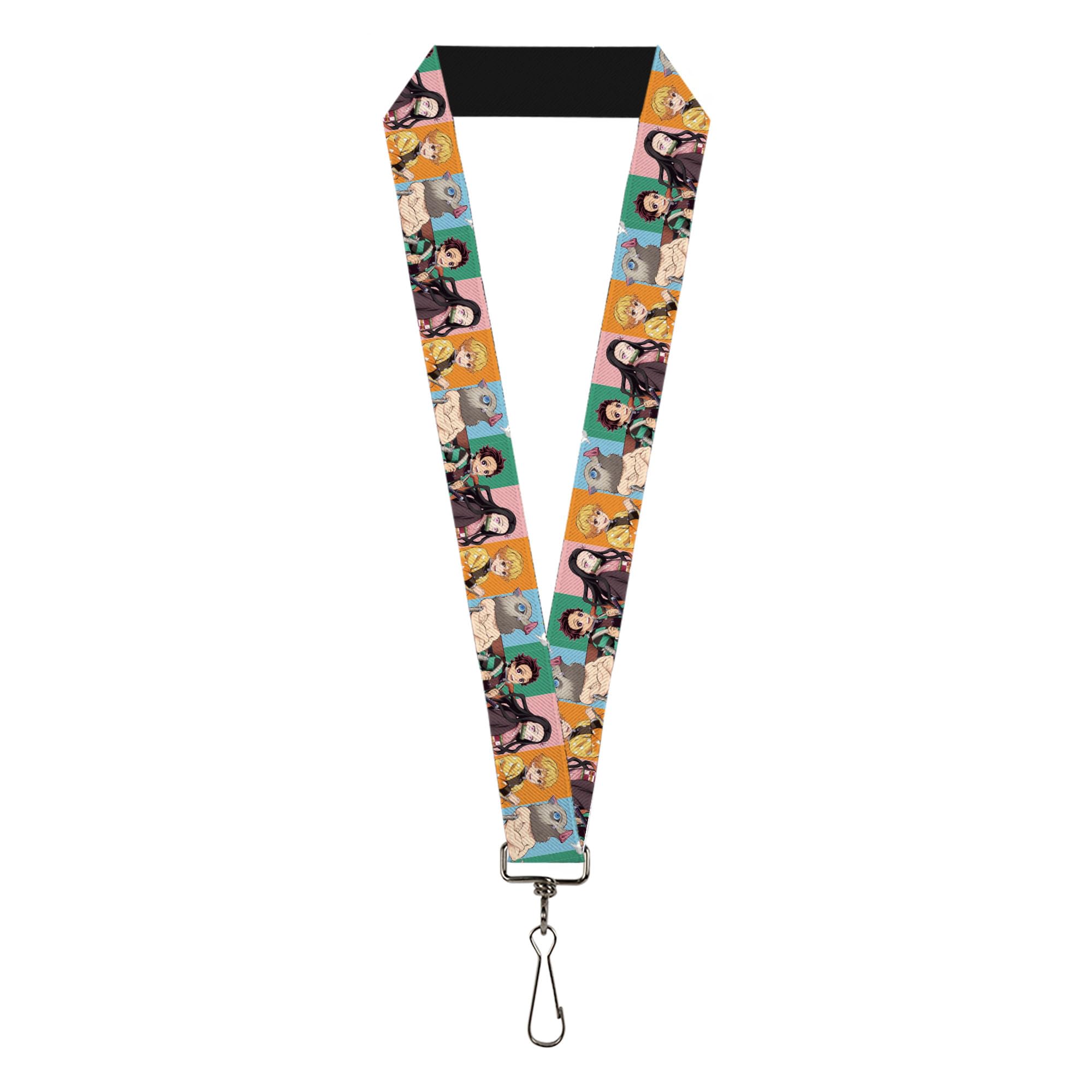 Buckle-Down Unisex Multicolor Demon Slayer Lanyard, Demon Slayer Four Character Group Pose Blocks Multi Color, Elastic