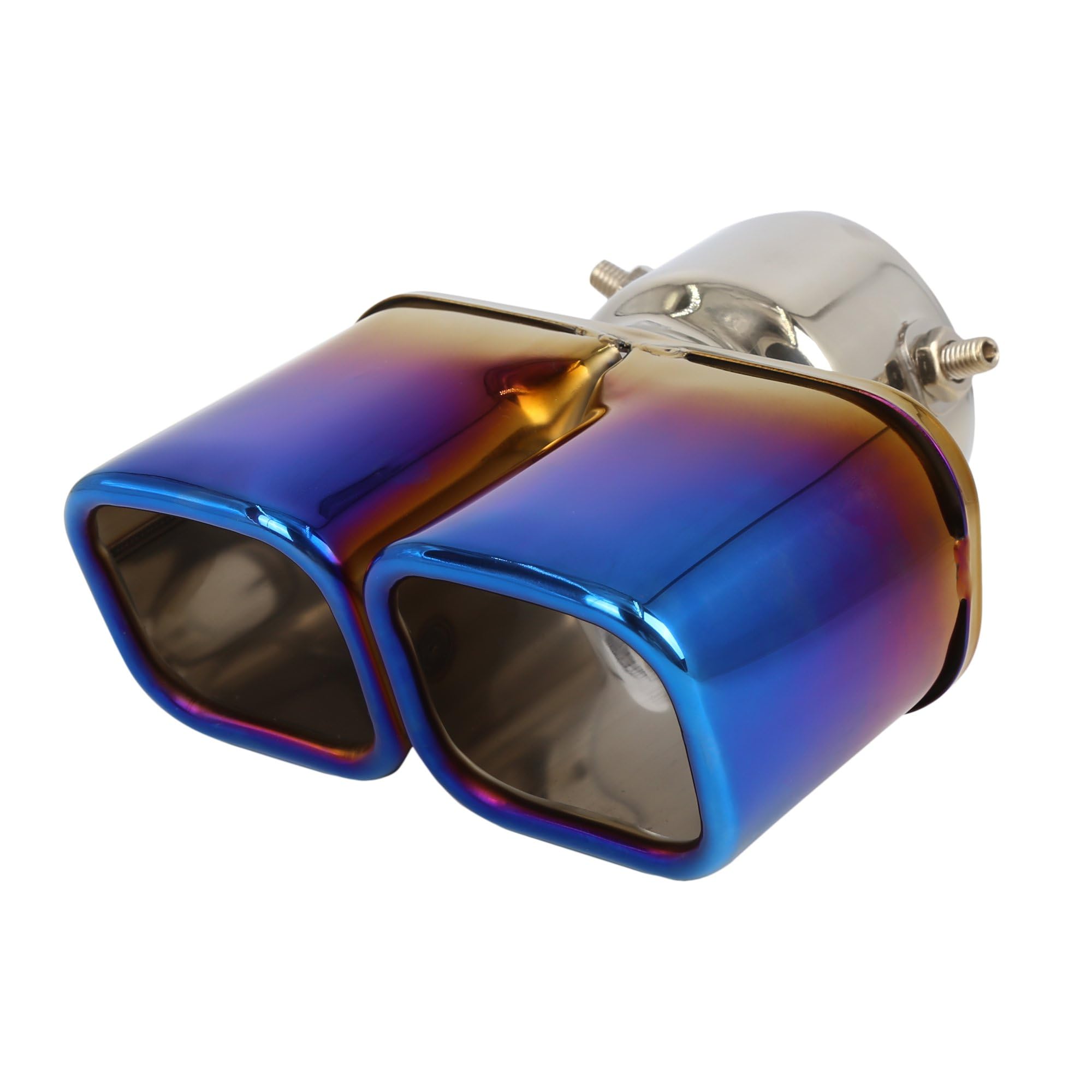 AutoBizarre Stainless Steel Burnt Blue Holographic Blue Square Shaped Dual Pipe Car Exhaust Tail Muffler Tip Car End Pipe Tail Exhaust Show Pipe Universal for All Cars (Square Dual Pipe Straight)-image-7