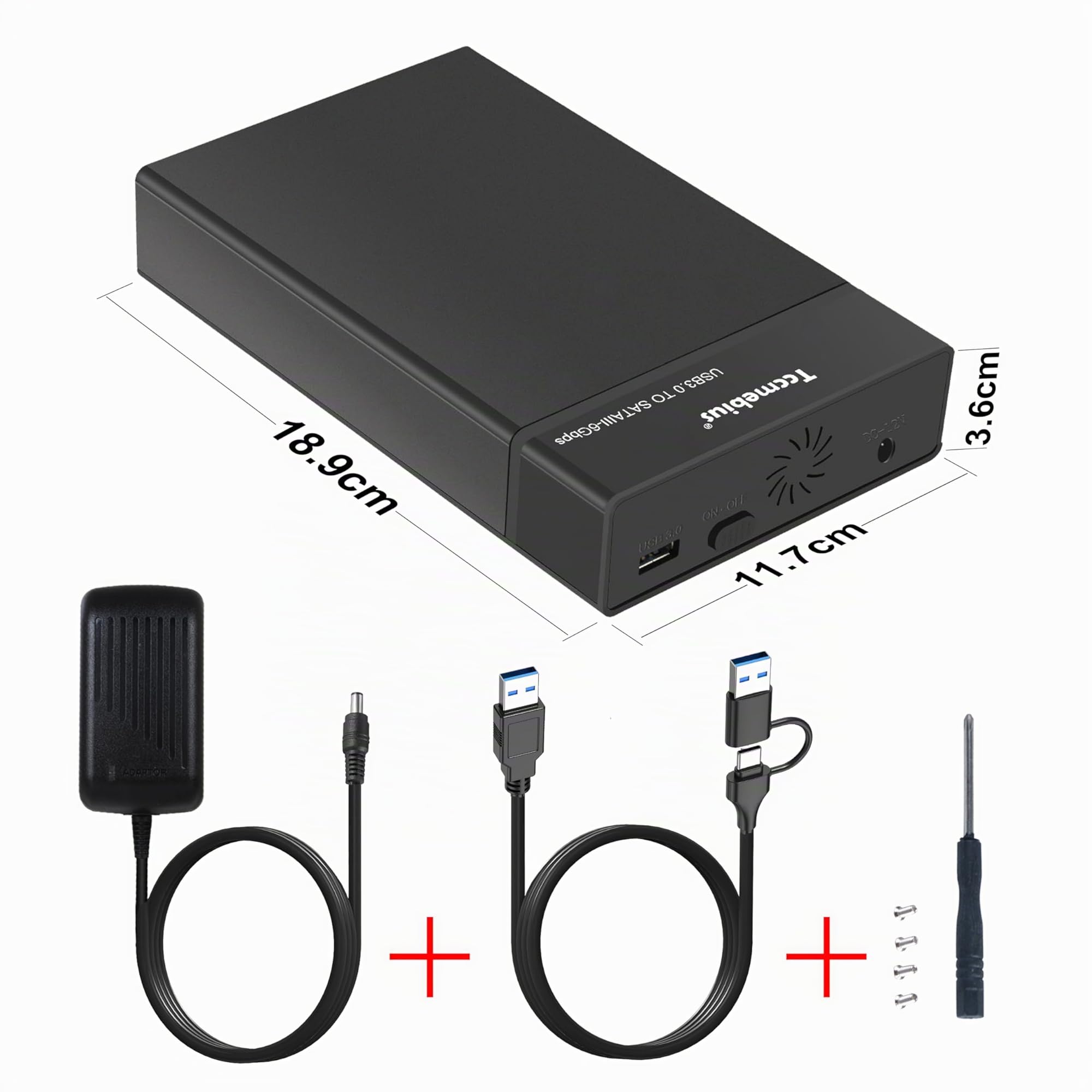 Case Esterno Disco Rigido 3,5 Hard Disk Enclosure USB 3.0 per 2,5/3,5 Pollici SATA HDD SSD Fino a 22TB, con Alimentatore 12V/3A Cavo USB A/C, Supporto UASP Funzione Sonno Automatica (TCC-S8)