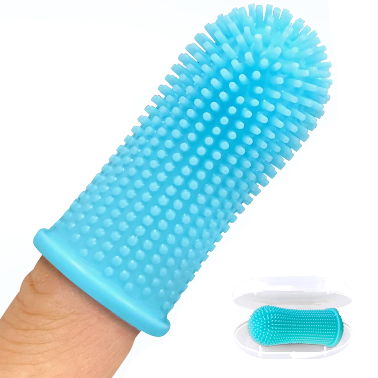 REVHQ Dog Toothbrush - 360º Dog Tooth Brushing Kit for Dog Teeth Cleaning - Dog Dental Care for Puppies, Cats & Small Pets - Ergonomic Dog Finger Toothbrush with Surround Bristles - Blue 10-Pack