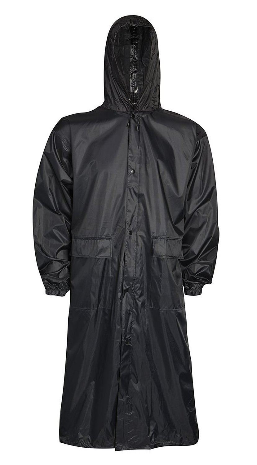 Shelikes Men's Black Waterproof Raincoat Lightweight Hooded Mac Long Rain Jacket With Hood And Pockets