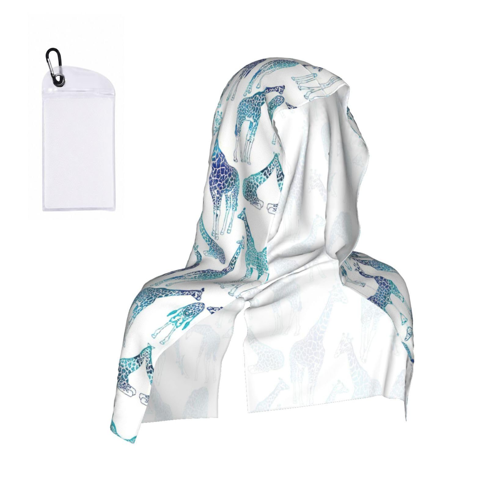 DUWAA Giraffe Pattern Print Reusable Hoodie Cooling Neck Wrap, Hot Weather Outdoor Sports Workout Head Towel For Stay Chill