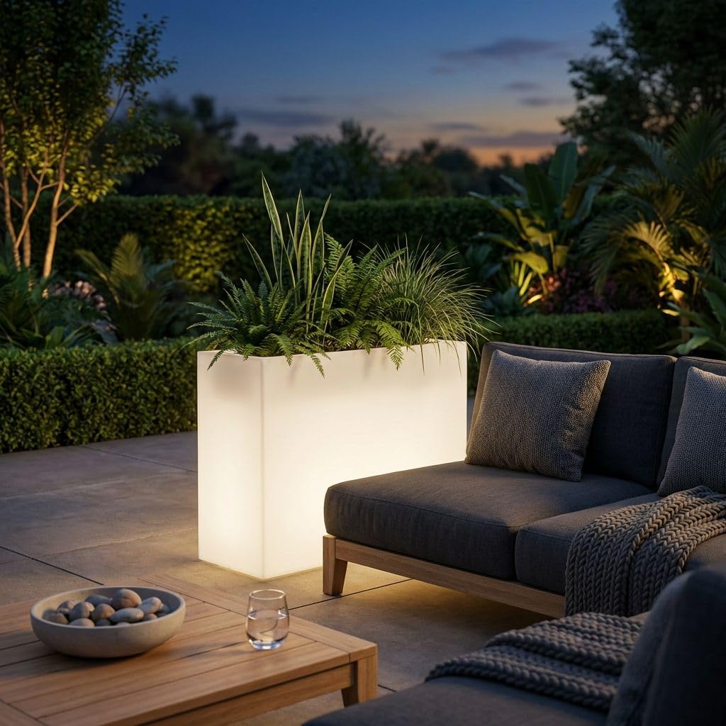 milani home - Vaso Luminoso da Esterno con Luce Bianca, 90 x 30 x 80 cm, per Giardino terrazzo e Ingresso