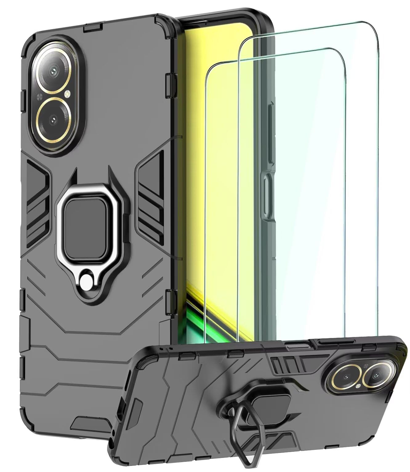 KZIOACSH Cover per Realme C67 4G + [2 Pack] Vetro Temperato,Ultra Sottile, Antiurto,AntiGraffio Morbida TPU Silicone Custodia,Trasparente