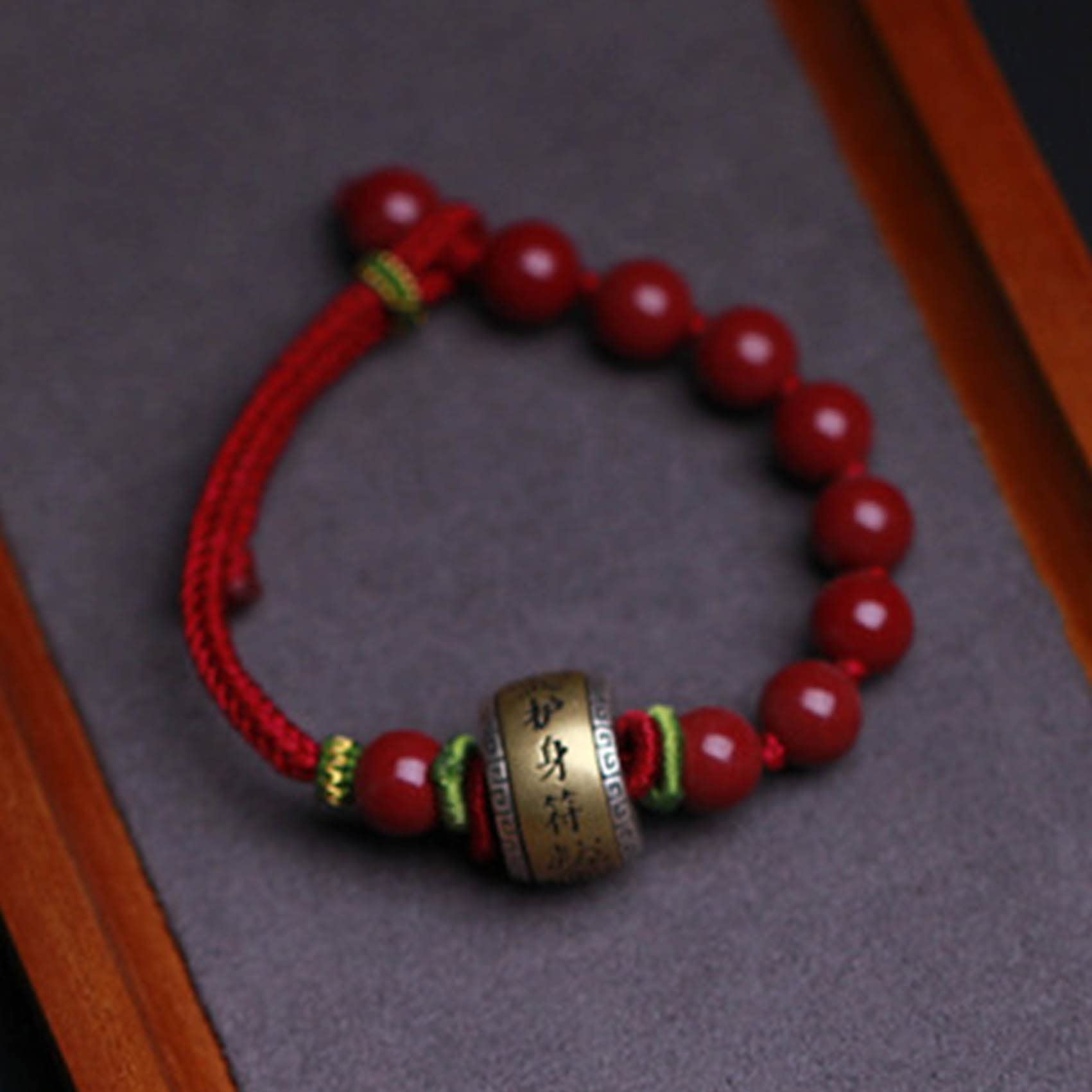 Pulsera Feng Shui Pulsera de Piedra cinabrio Natural Amuleto de Plata esterlina Pulsera de Hilo Rojo Pulsera con Cuentas de Cristal de 8 mm Pulsera Budista Hecha a Mano de la Suerte Talismán para la