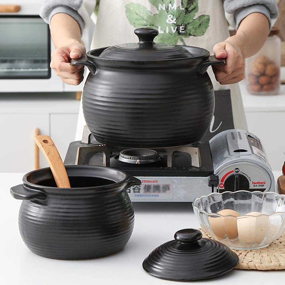 Olla de barro for cocinar y servir con tapa, for cocinar Ollas de terracota(4L)
