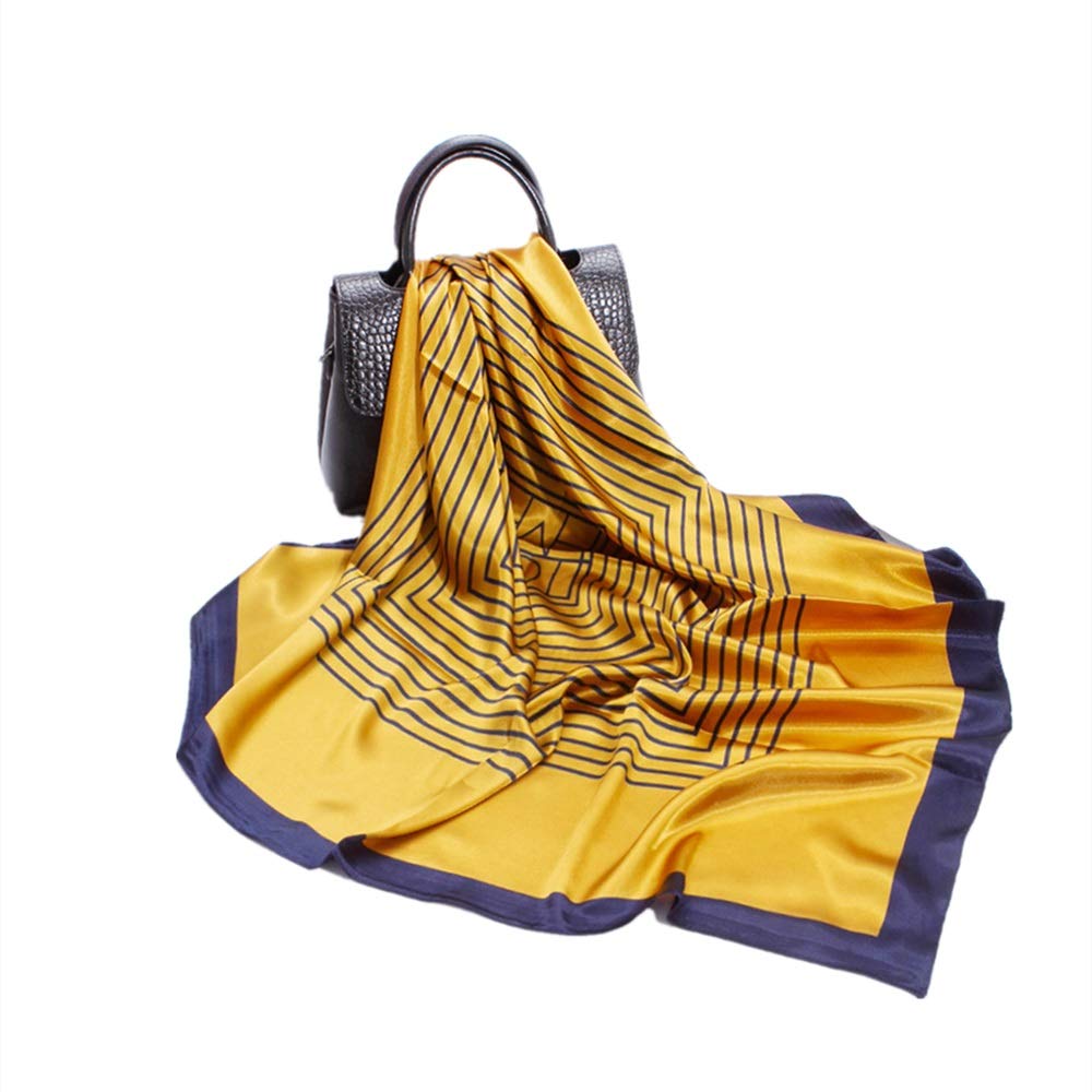 Pañuelos florales para mujer 2PCS Pañuelo para la cabeza con estampado cuadrado de satén de seda para mujer Bufanda elegante y suave para el cuello para damas para mujeres niñas damas (amarillo 90)