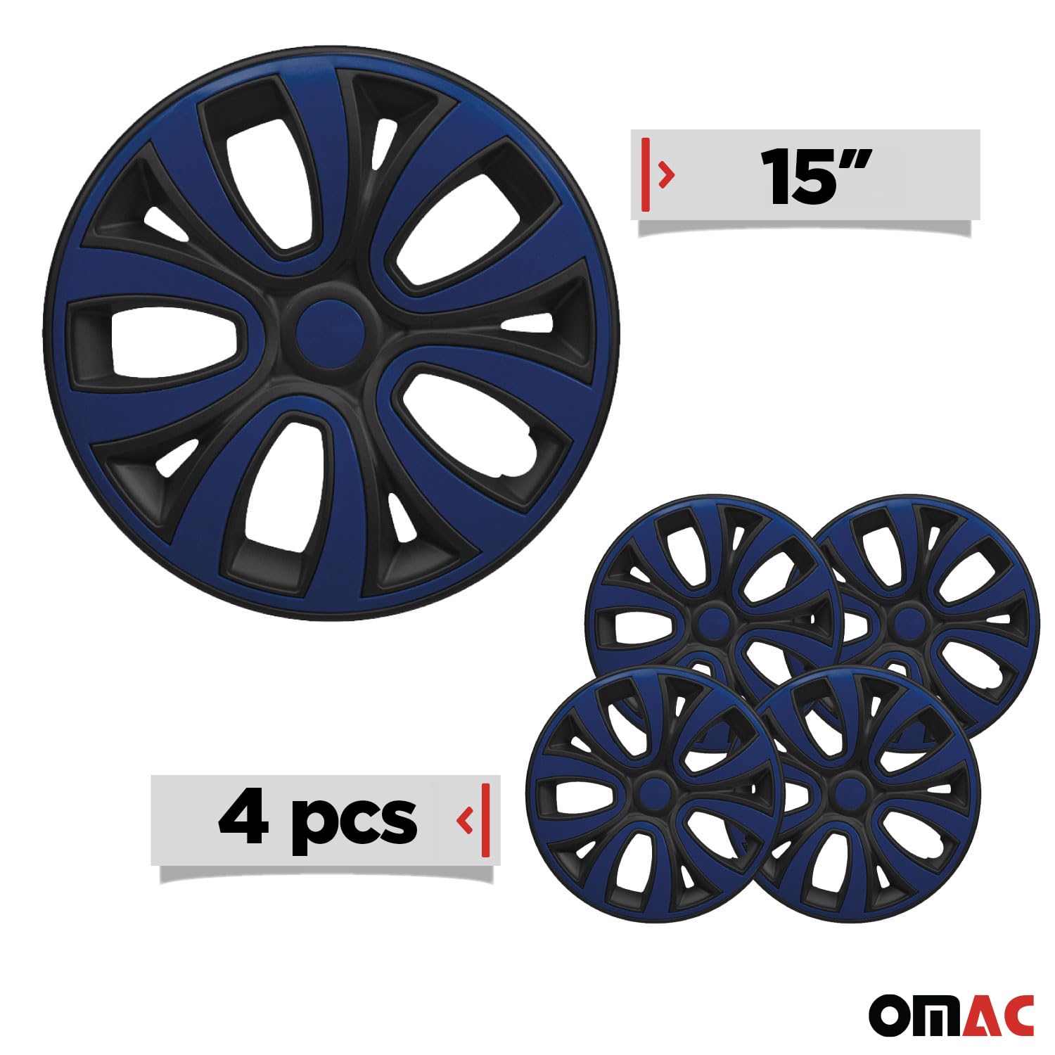 OMAC 4X Radkappen Radzierblenden Radblenden 15" Zoll Stahlfelgen Matt Schwarz-Dunkel Blau