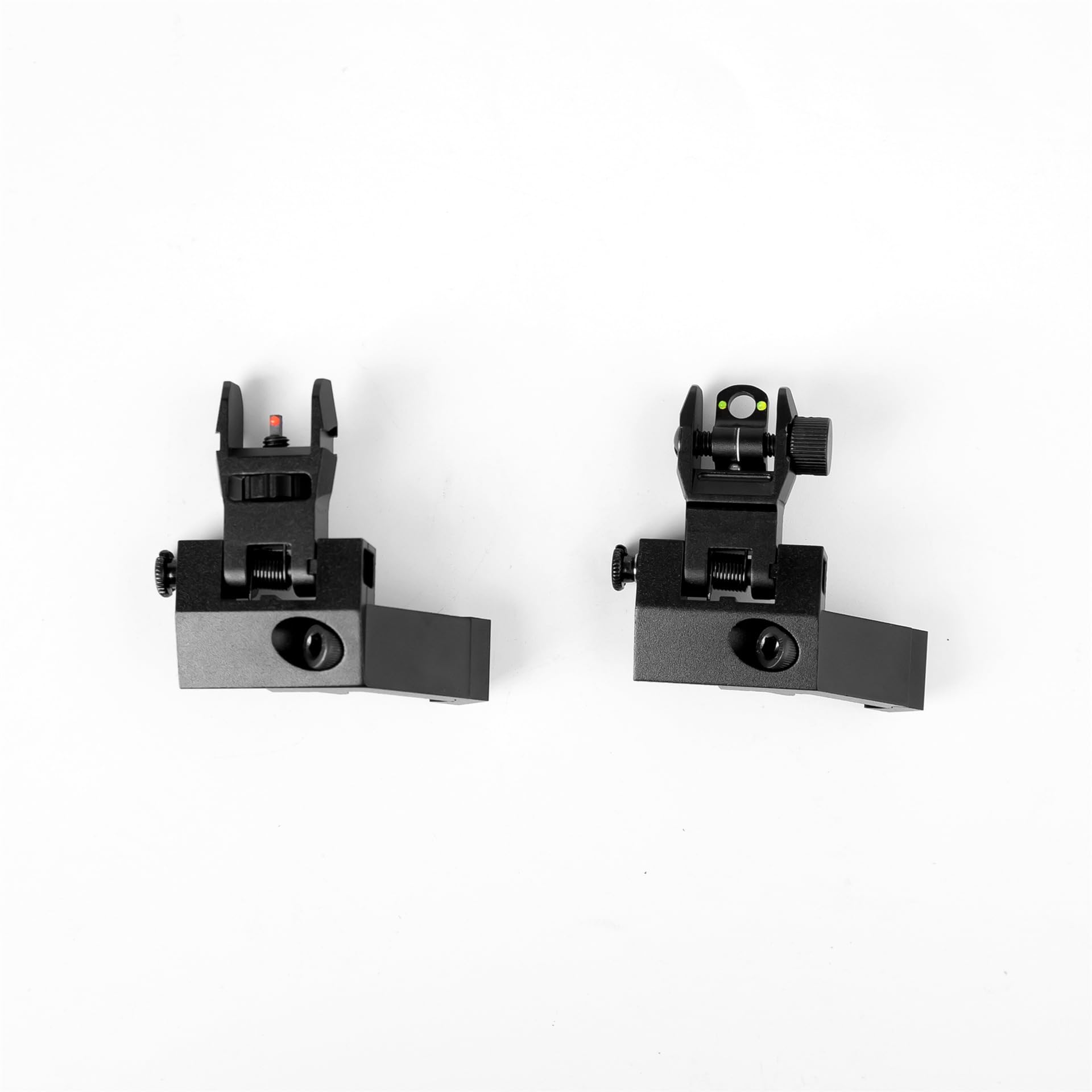 45 Degree Flip Up Offset Manual Adjustment Front Rear Red Green Fiber Optics Sights Offset Rapid Transition Backup Iron Sight for Rifle Scope Tactical