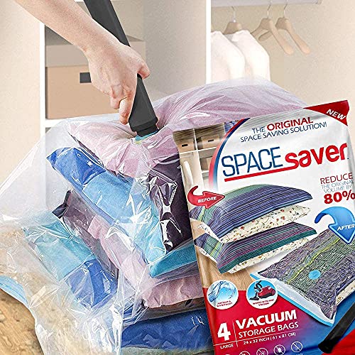 Spacesaver Vacuum Storage Bags (Large 4 Pack) Save 80% On Clothes Storage Space - Vacuum Sealer Bags For Comforters, Blankets, Bedding, Clothing - Compression Seal For Closet Storage. Pump For Travel. #TOP5