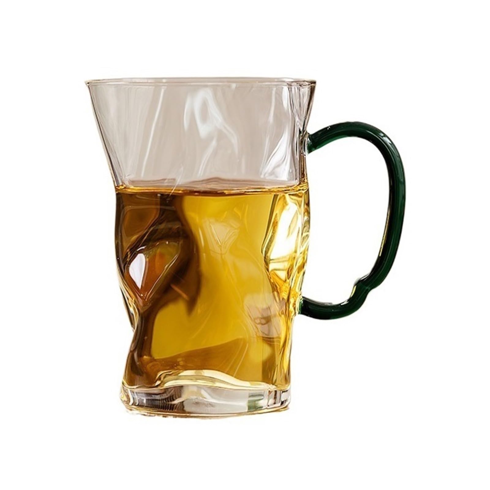 Vasos de agua tipo taza de vidrio transparente de 230 ml con asa verde ligera