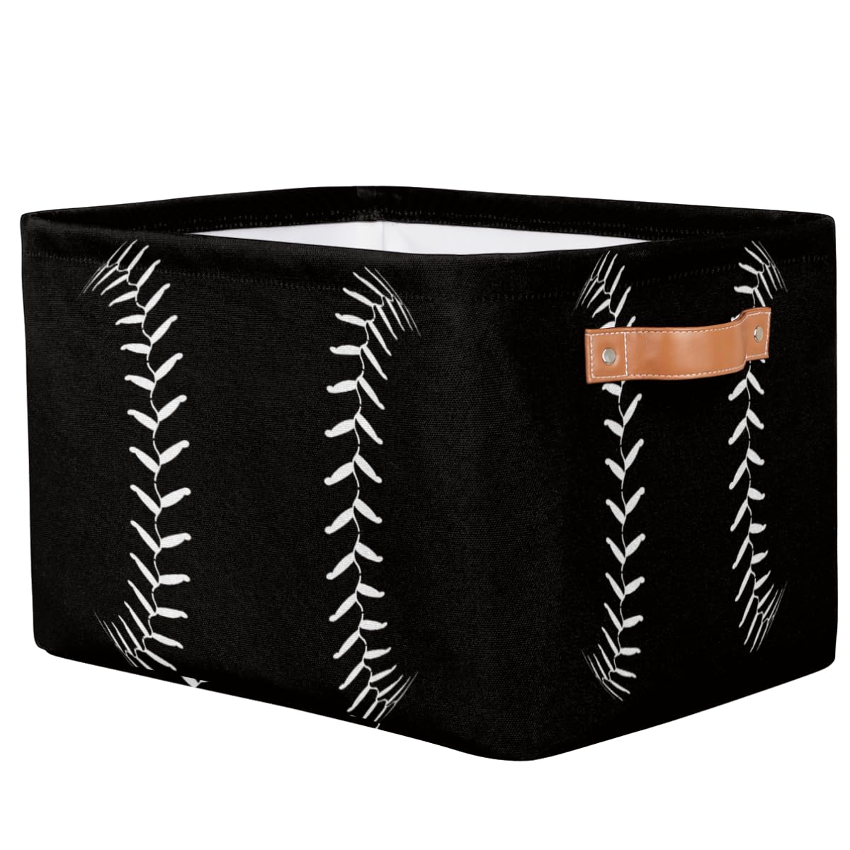 Black Baseball Storage Bin Basket,Softball Large Toys Storage Cube Box with Handles,Collapsible Laundry Basket Rectangular Waterproof Storage for Nursery Bedroom Shelves