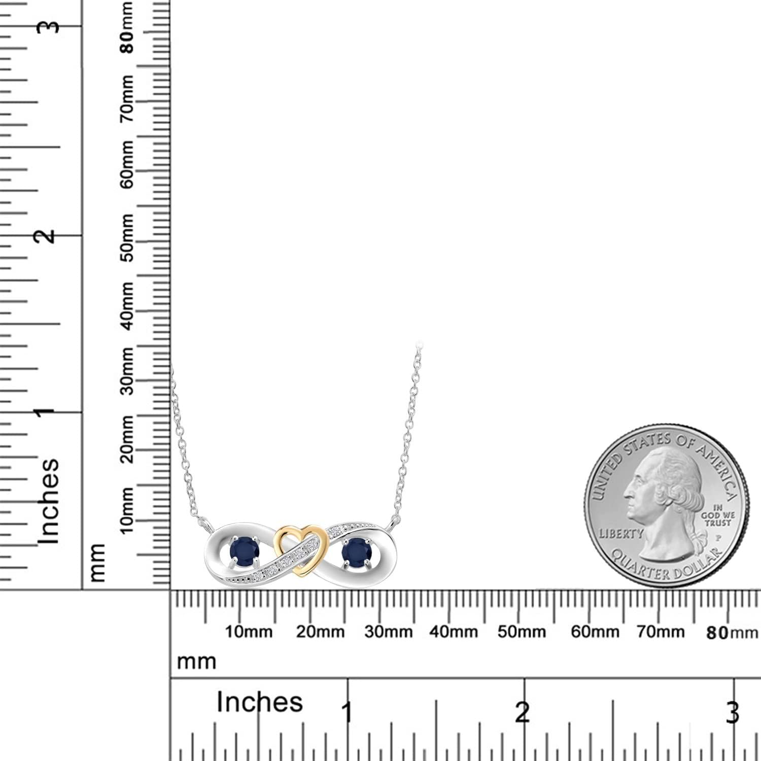 Gem Stone King 925 Silver and 10K Yellow Gold Blue Sapphire and White Lab Grown Diamond Heart Interlocking Infinity Symbol Pendant Necklace For Women (0.76 Cttw, with 18 Inch Chain)