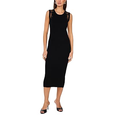 Vince Camuto Crew Neck Tank Top Dress With Embroidery Mesh Women