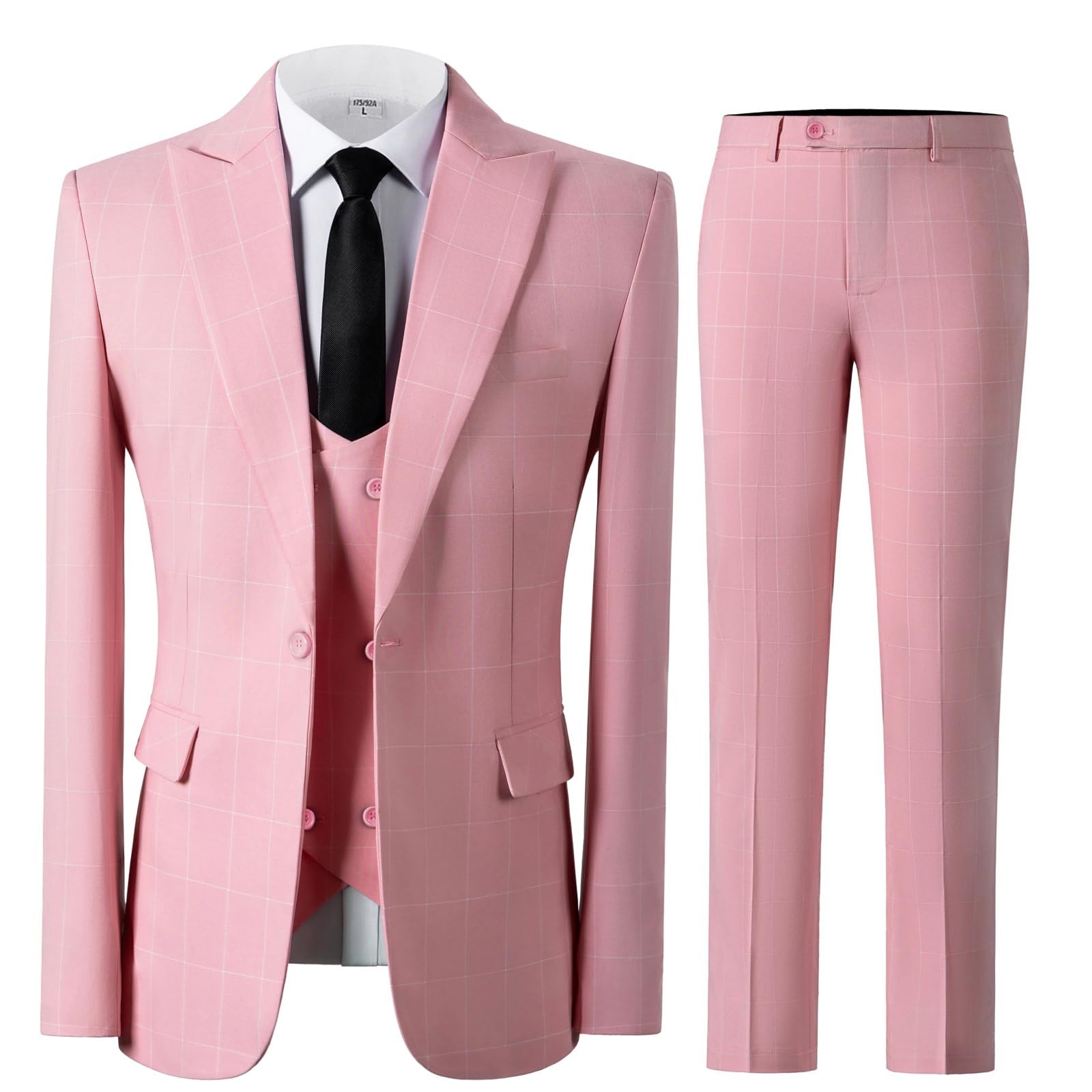 Solovedress Costume pour homme 3 pièces classique à carreaux pour homme, veste, pantalon, gilet pour mariage et affaires