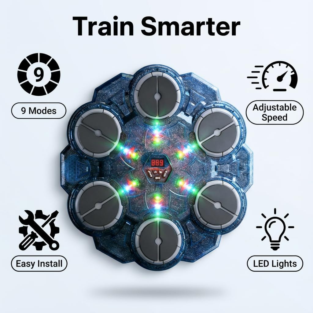 Music Boxing Machine,Punching Bag,Music Boxing Machine for Adults,Kids,with LED Punch Counter & Bluetooth Speaker Fun Home Workout&Fitness, Maquina de boxeo Musical pared