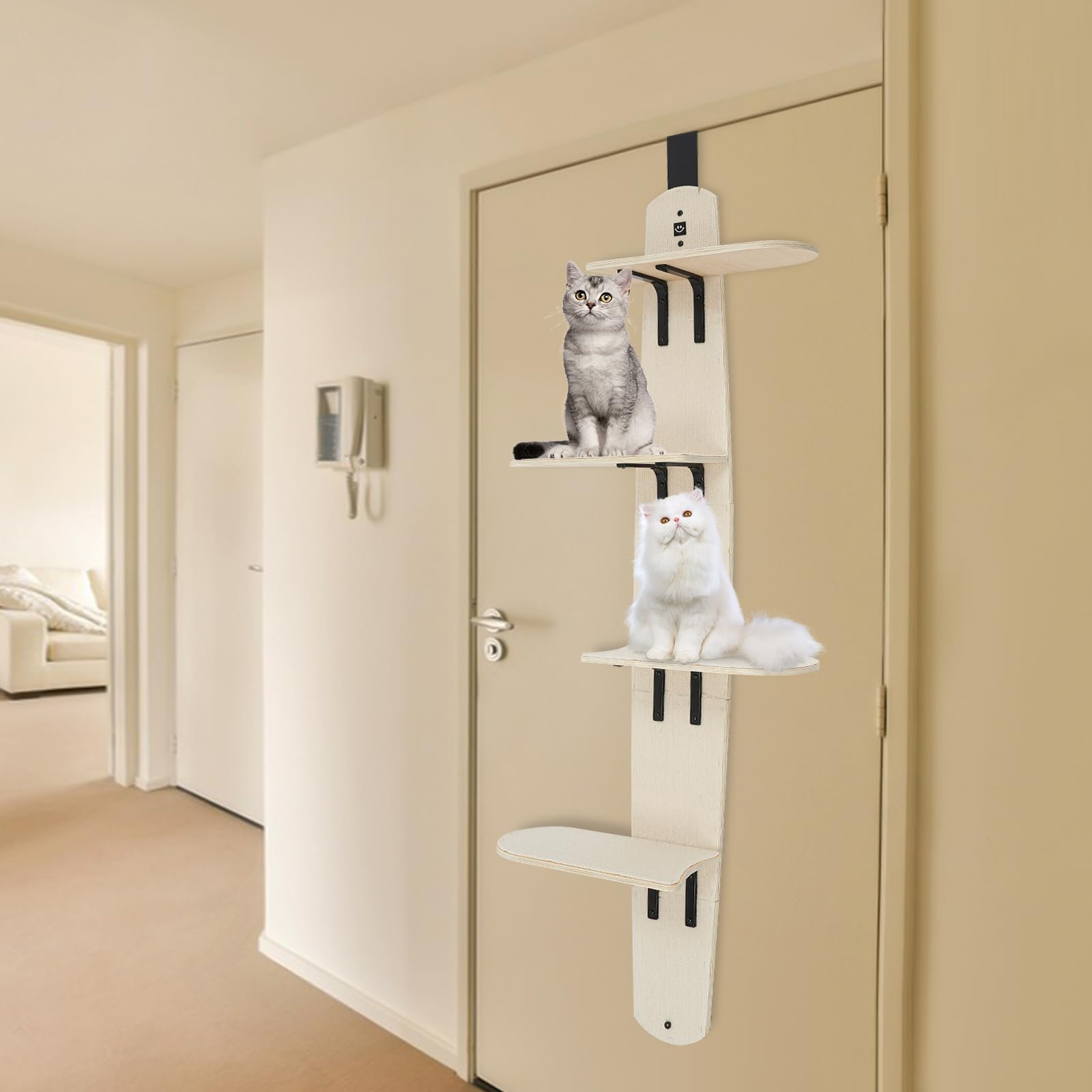 Mensole da parete per gatti a 4 livelli, in legno di pino, 20 kg, versatili, montate in legno, stabili mobili da parete con moquette, albero tiragraffi, casa per gatti domestici
