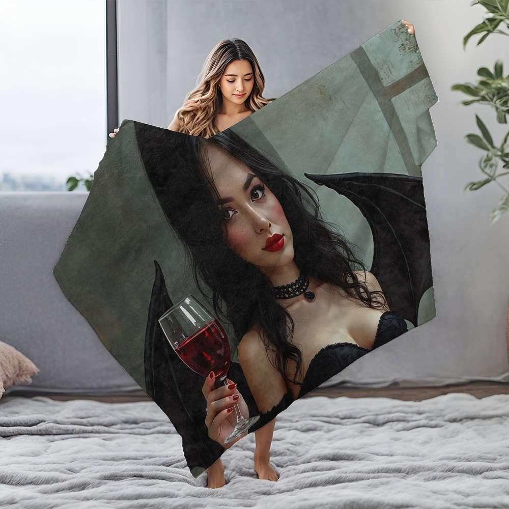 Couverture imperméable pour soirée canapé et vin rouge, plaid flanelle douce gothique