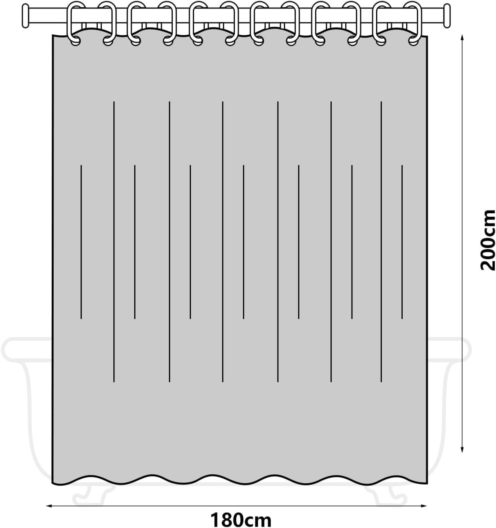 Juego de cortina de ducha impermeable blanca de 180 x 210 cm, 12 ganchos, tela lavable a máquina, ideal para hotel, spa y decoración de baño