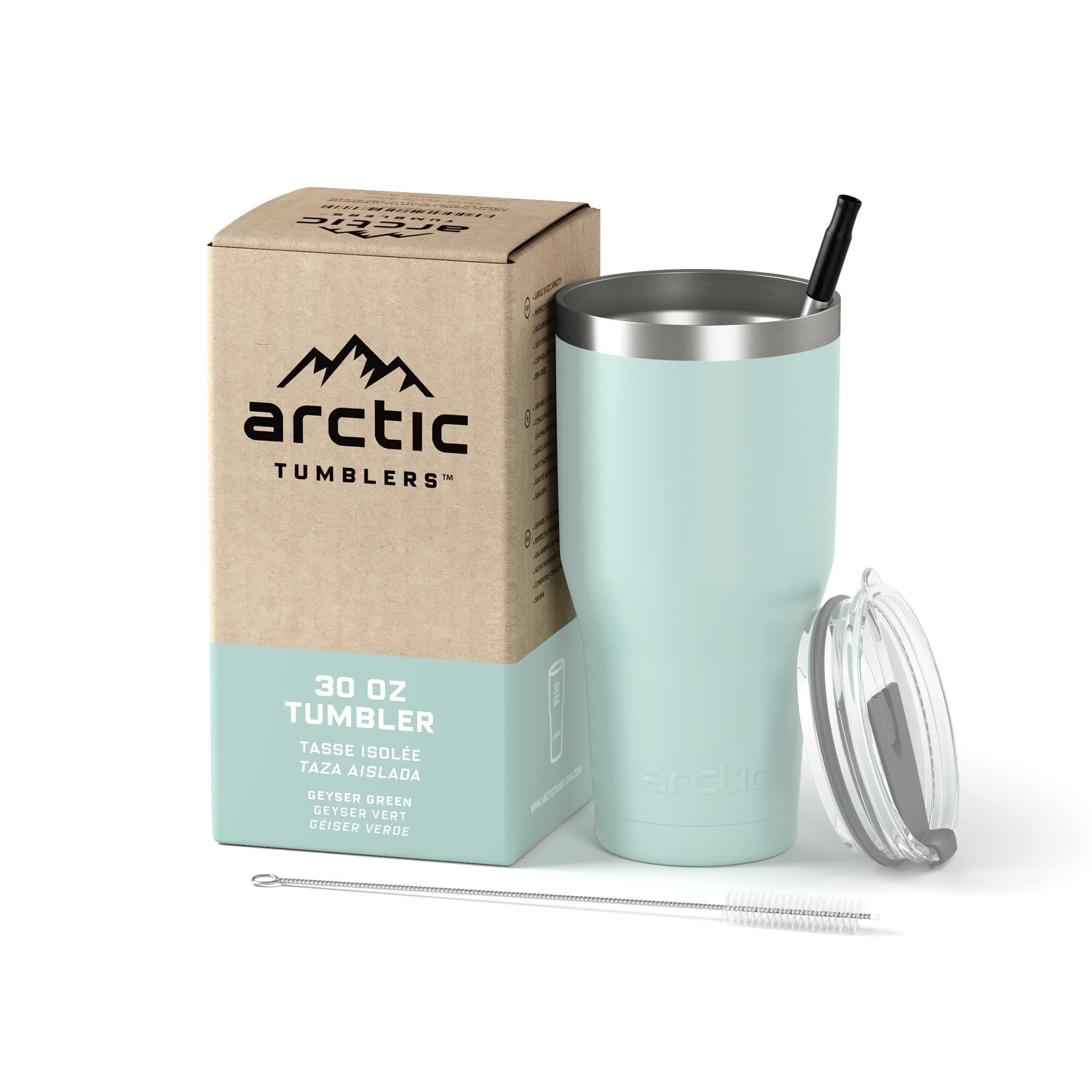 Arctic Tumblers | 30 oz Light Green Insulated Tumbler with Straw & Cleaner - Retains Temperature up to 24hrs - Non-Spill Splash Proof Lid, Double Wall Vacuum Technology, BPA Free & Built to Last