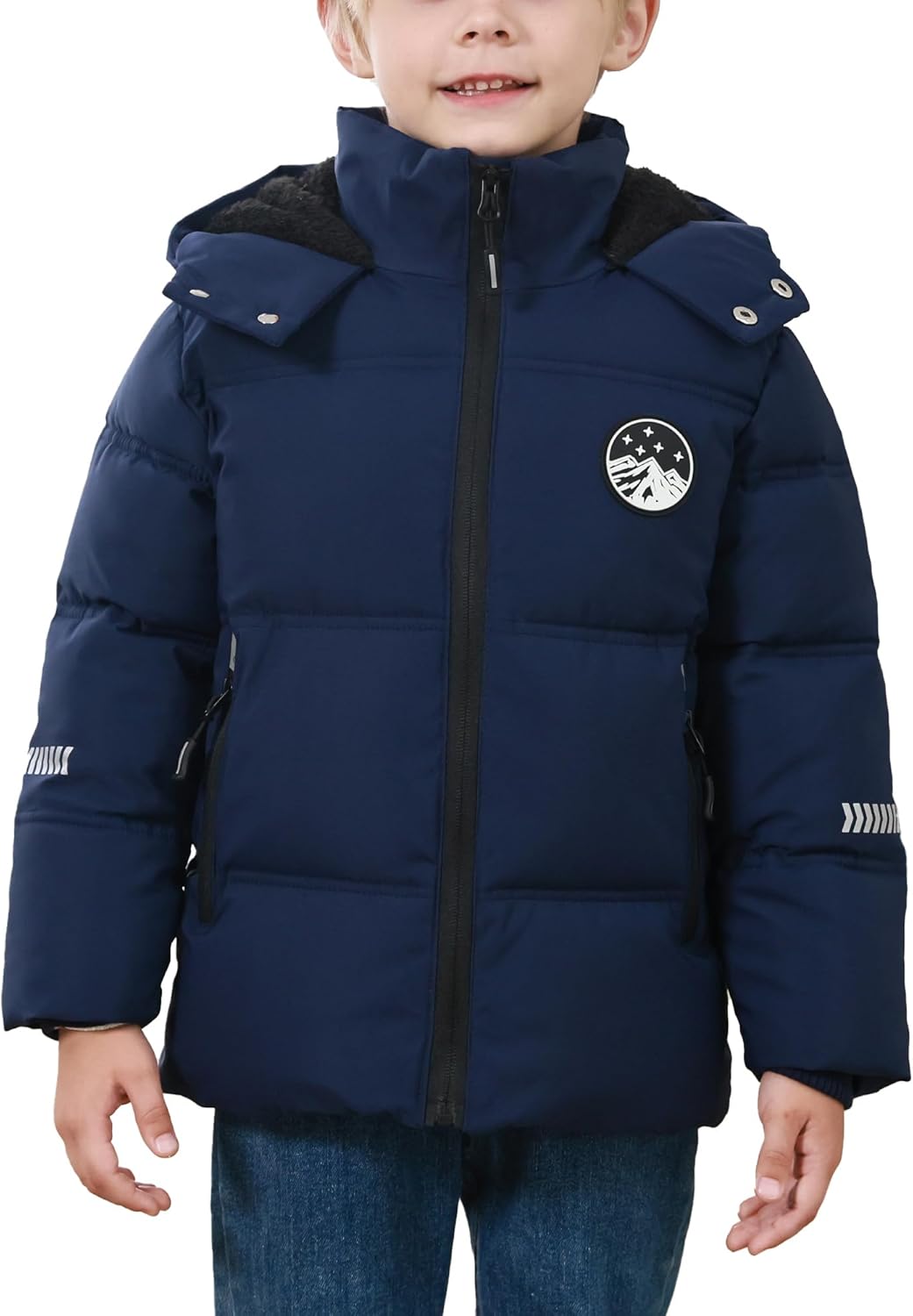 Casaco de inverno para meninos com forro de lã pesado, à prova de vento, com capuz, acolchoado, jaqueta impermeável 3-12 anos