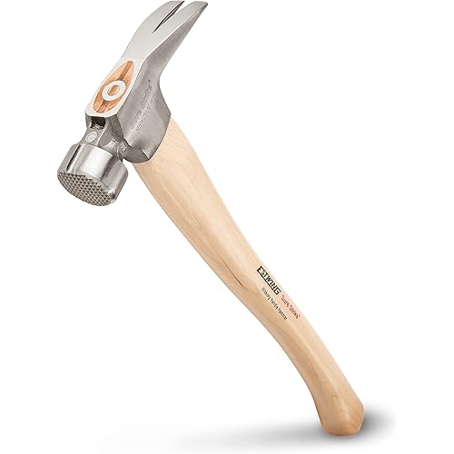 ESTWING Sure Strike California Framing Hammer - 25 oz Straight Rip Claw with Milled Face & Hickory Wood Handle - MRW25LM
