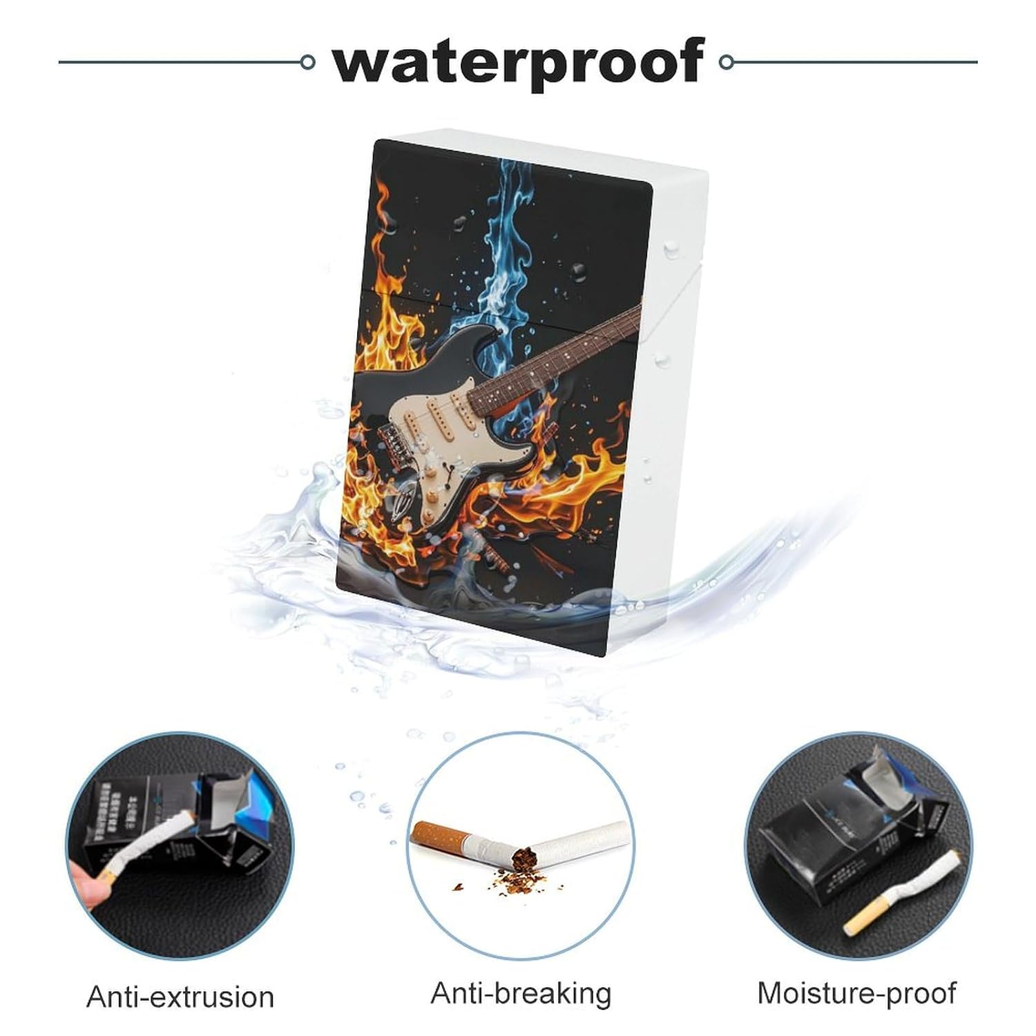Electric Guitar Music Cigarette Case 100's King Size Cigarette Box Holds 16,Portable & Waterproof Cigarette Pack for Men Women Gifts image 3