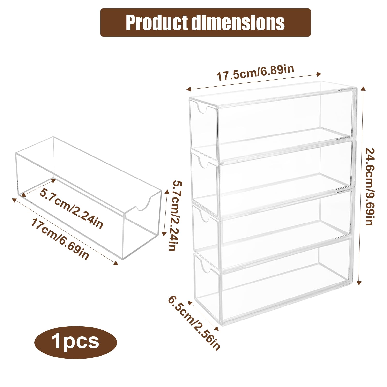 Cajón de almacenamiento para cápsulas de café, soporte transparente para cápsulas de café, 24,7 x 17,6 x 6,6 cm, cesta de cápsulas de café de acrílico con 4 particiones, para Nespresso, Dolce Gusto - 3