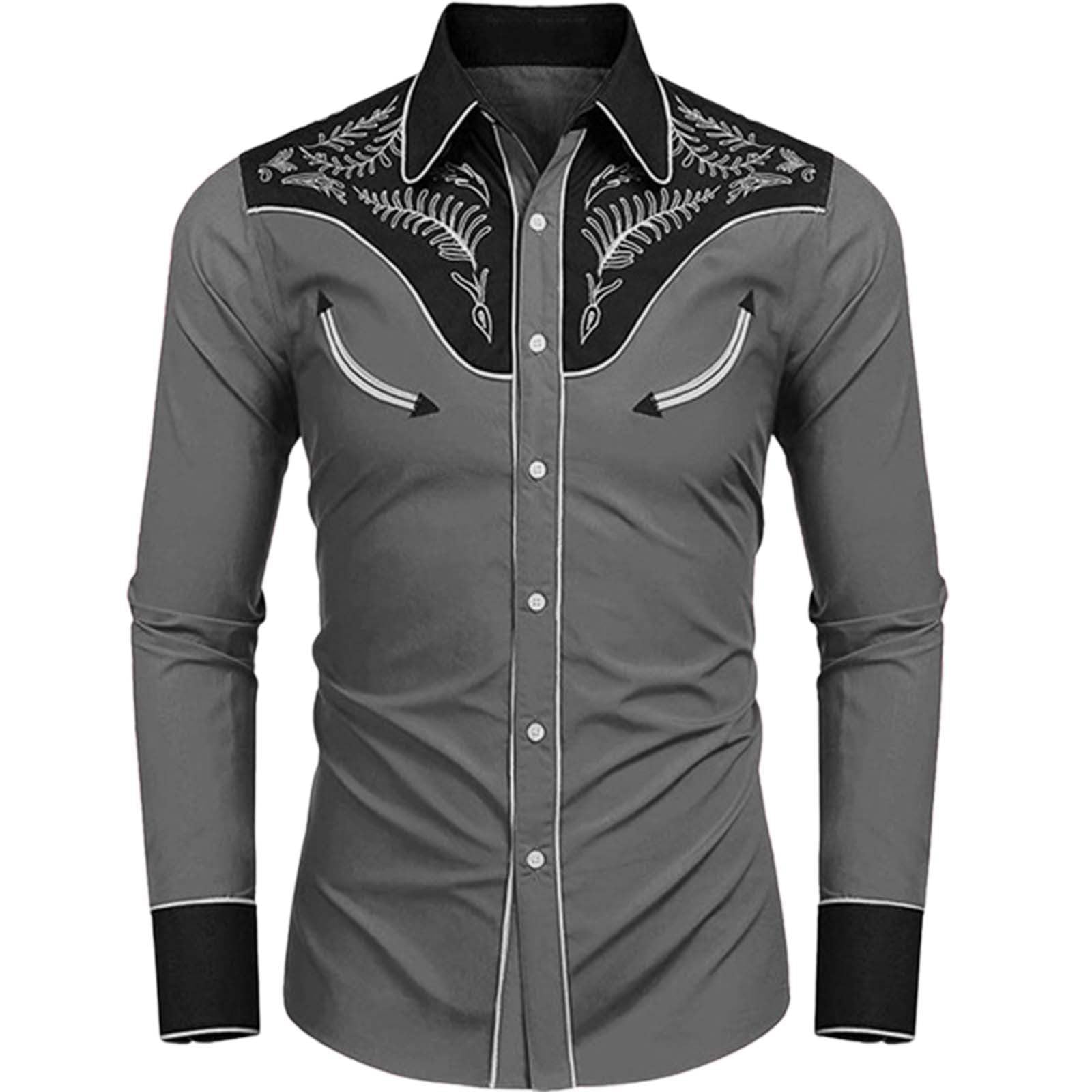 Chemise Décontractée Chemise Cowboy Western Homme - Manches Longues Brodée - Coupe Ajustée - Style Country Chemise Homme Broderie Western - 4