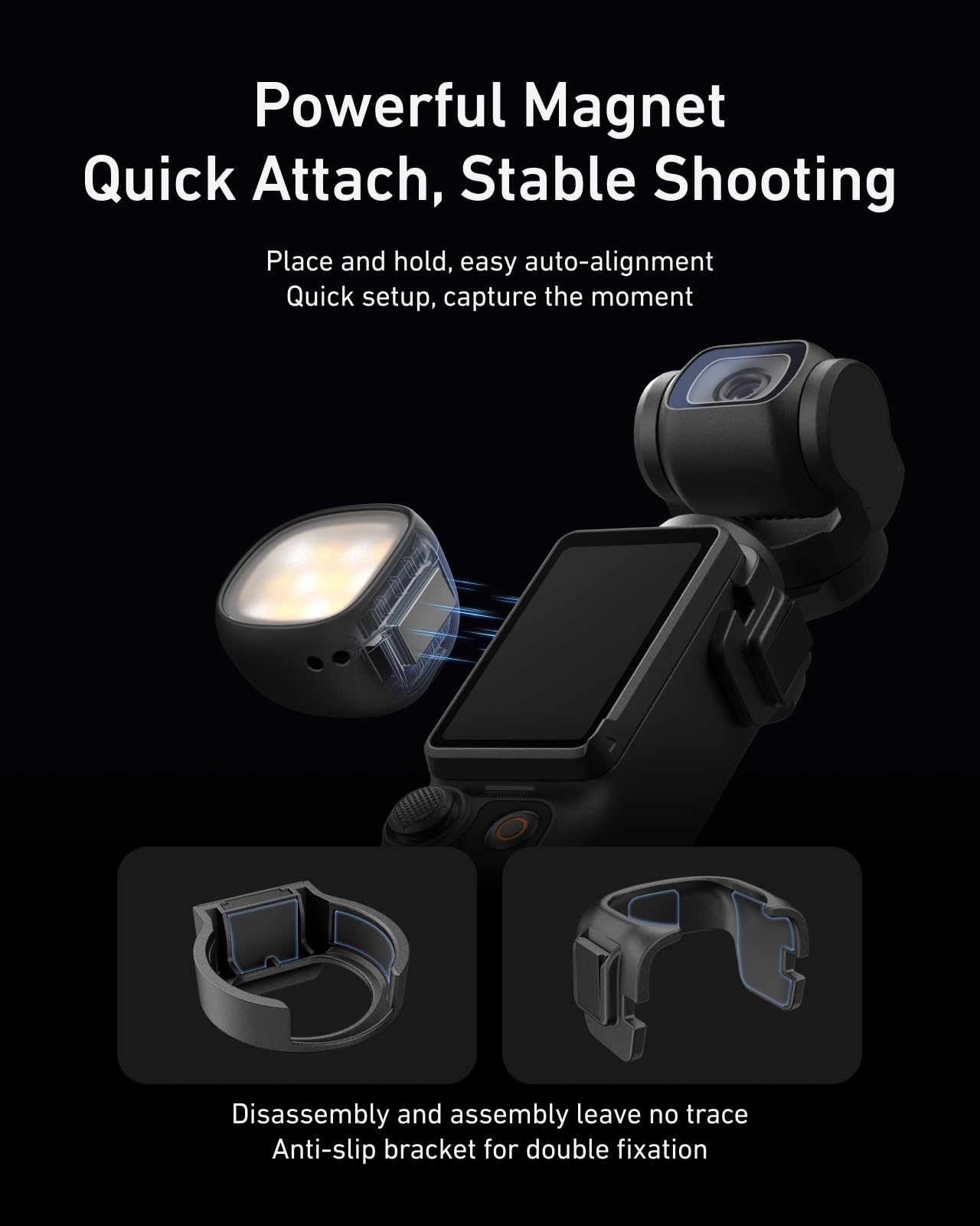 TELESIN Magnetisches Fülllicht für DJI Osmo Pocket 4 3 CRI95+ Mini Vlog-Lampe mit 3 Farbtemperaturen 3 Helligkeitsstufen Ultraleicht 19g Portabel für Content Creation