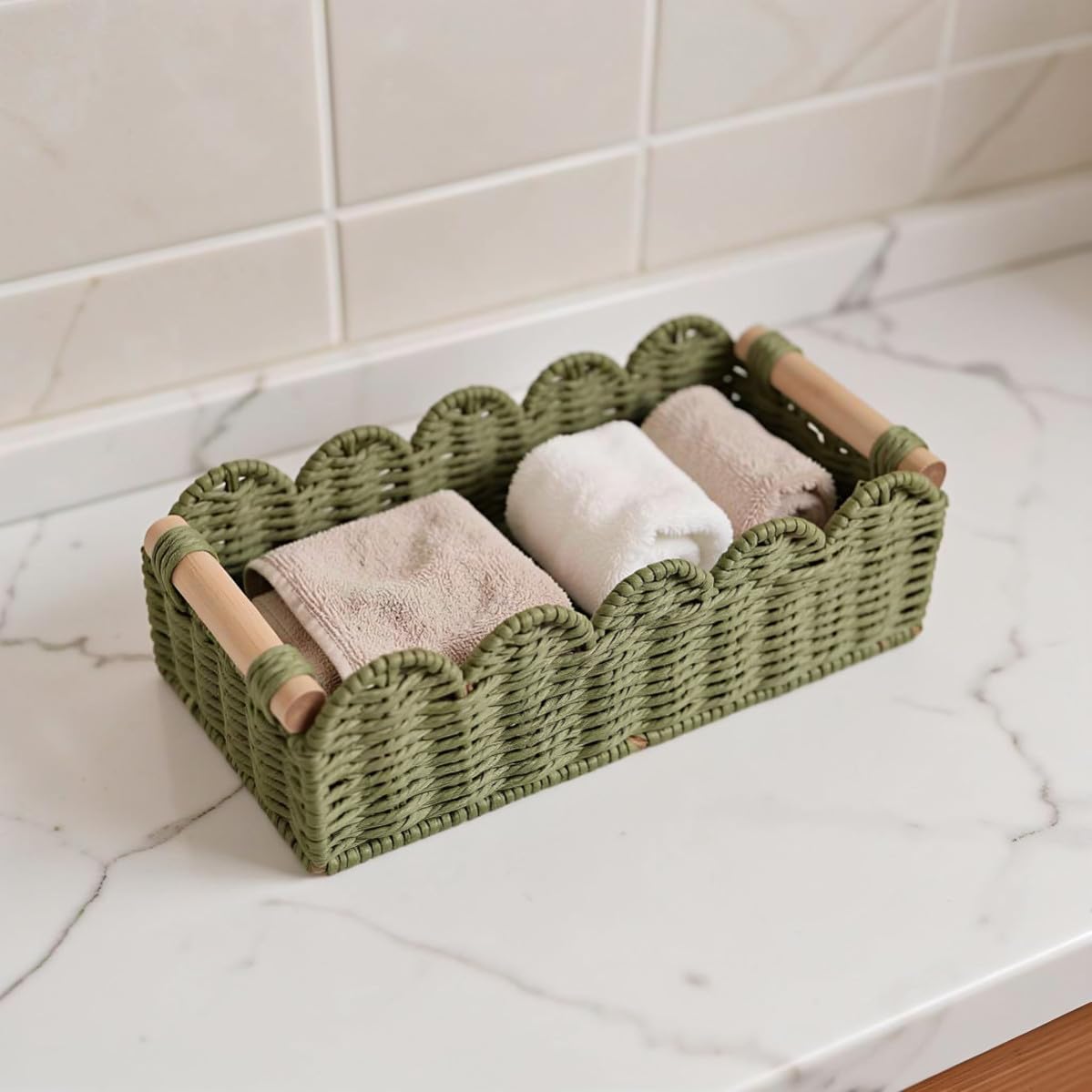 YARNOW Cesta de Almacenamiento Tejida a Mano Estilo Boho con Borde