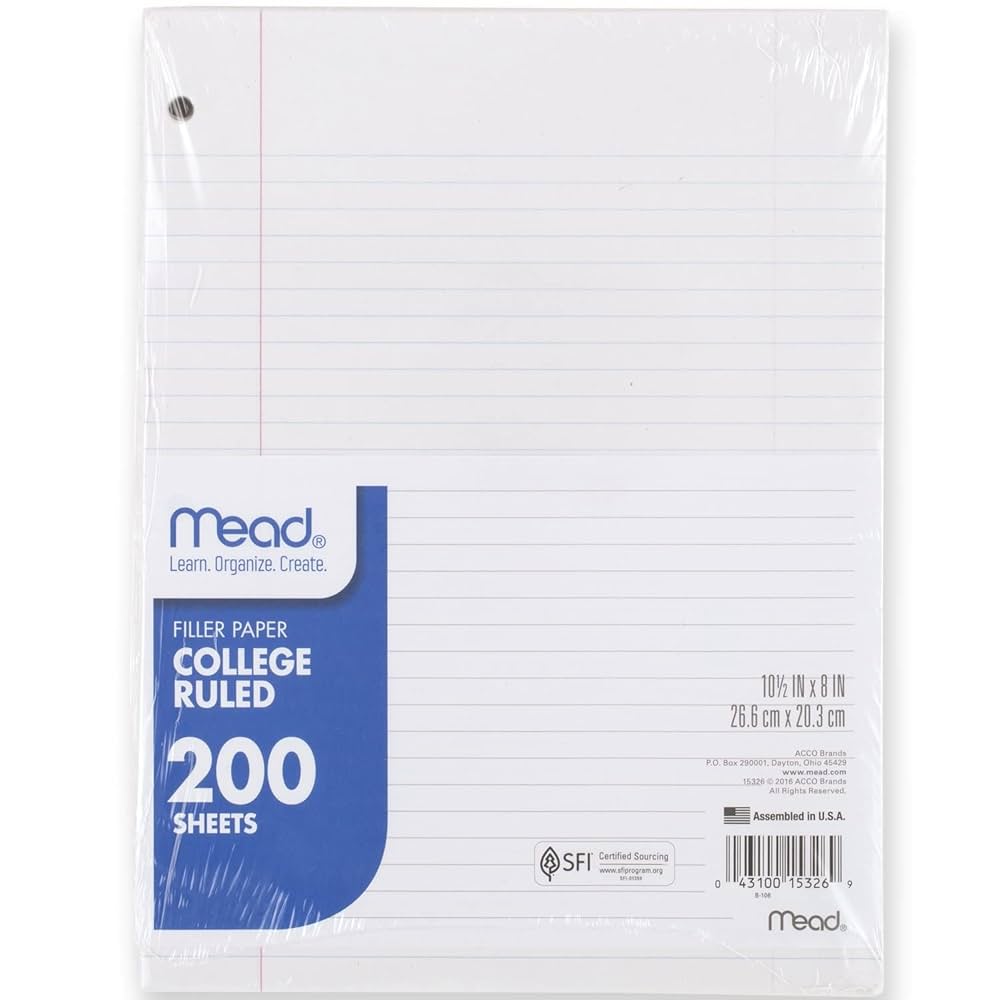 Amazon.com : Mead Loose Leaf Paper, Notebook Paper, College
