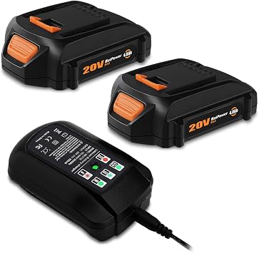 BatPower 2-Pack 4.0Ah 20V Battery & Charger Combo Compatible with Worx 20 Volt Lithium-Ion Cordless Tools, High Performance Compact Replacement Battery Pack and Charger for 20V Tools 3-Piece Set