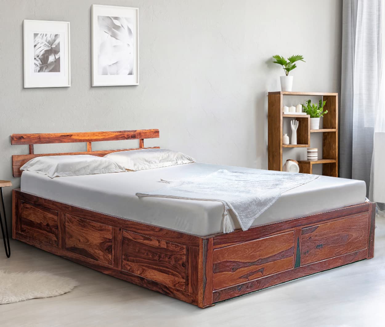 Duroflex Admire - Sheesham Wood with Storage Bed, King Size (Rich Honey Finish)-image-43