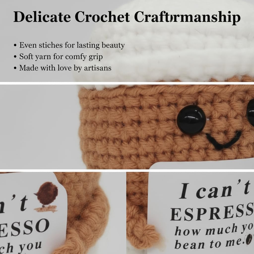 Handmade Crochet Coffee Cup Desk Decor Positive Birthday Gifts for Women Men Coffee Lover Present for Best Friend Girlfriend Couple Wife Husband on Anniversary Thank You Occasions (white) - Image 6