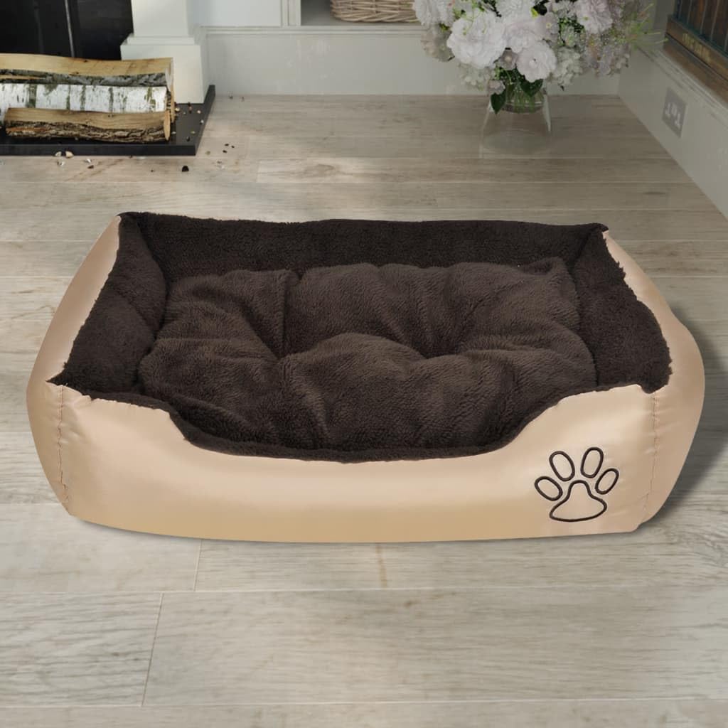 Cama para perros M 65 x 48 x 18 cm - Cojín suave para perros y gatos, cama para mascotas de tela Oxford y piel sintética, cesta antideslizante para perros para caja de perros, beige y marrón