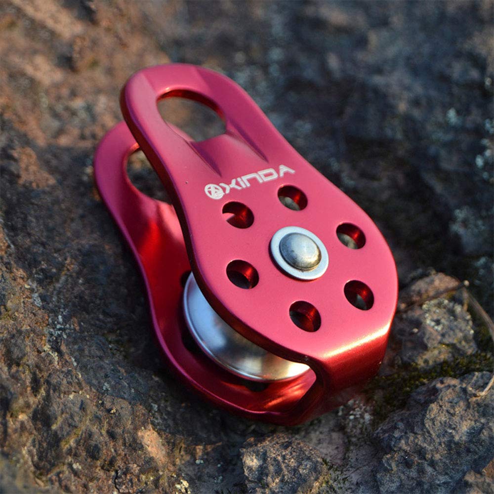 Polea de escalada 20KN fija sola polea para escalada en roca espeleología-Polea Tandem Pulley con rodamiento de bolas, polea de rescate para escalada y rescate