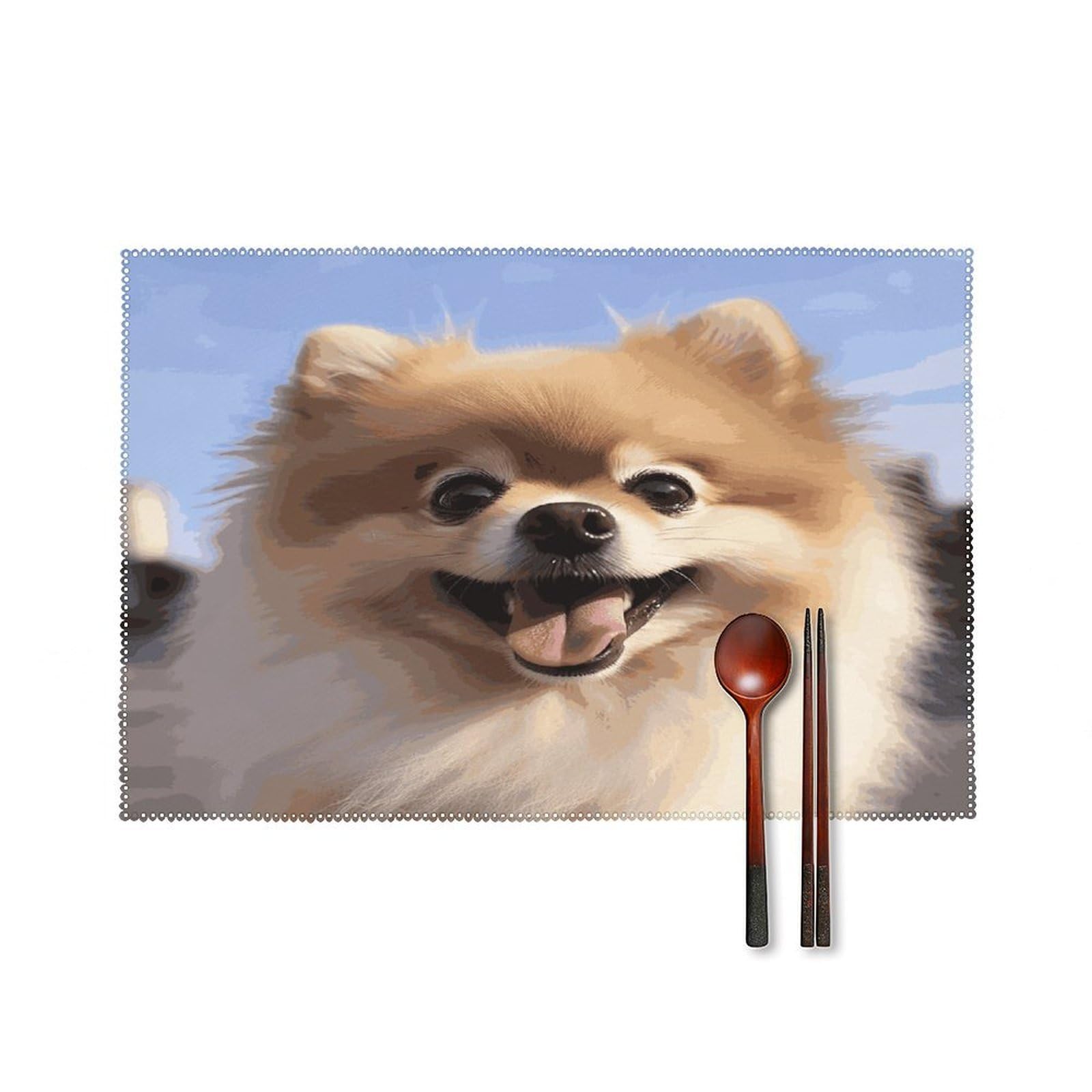 Btcowzrv Style Happy Pomeranian Canvas Placemats Set Of 6, Wipeable Washable Place Mats For Indoor & Outdoor, Table Mat Decor For Kitchen Dining Party