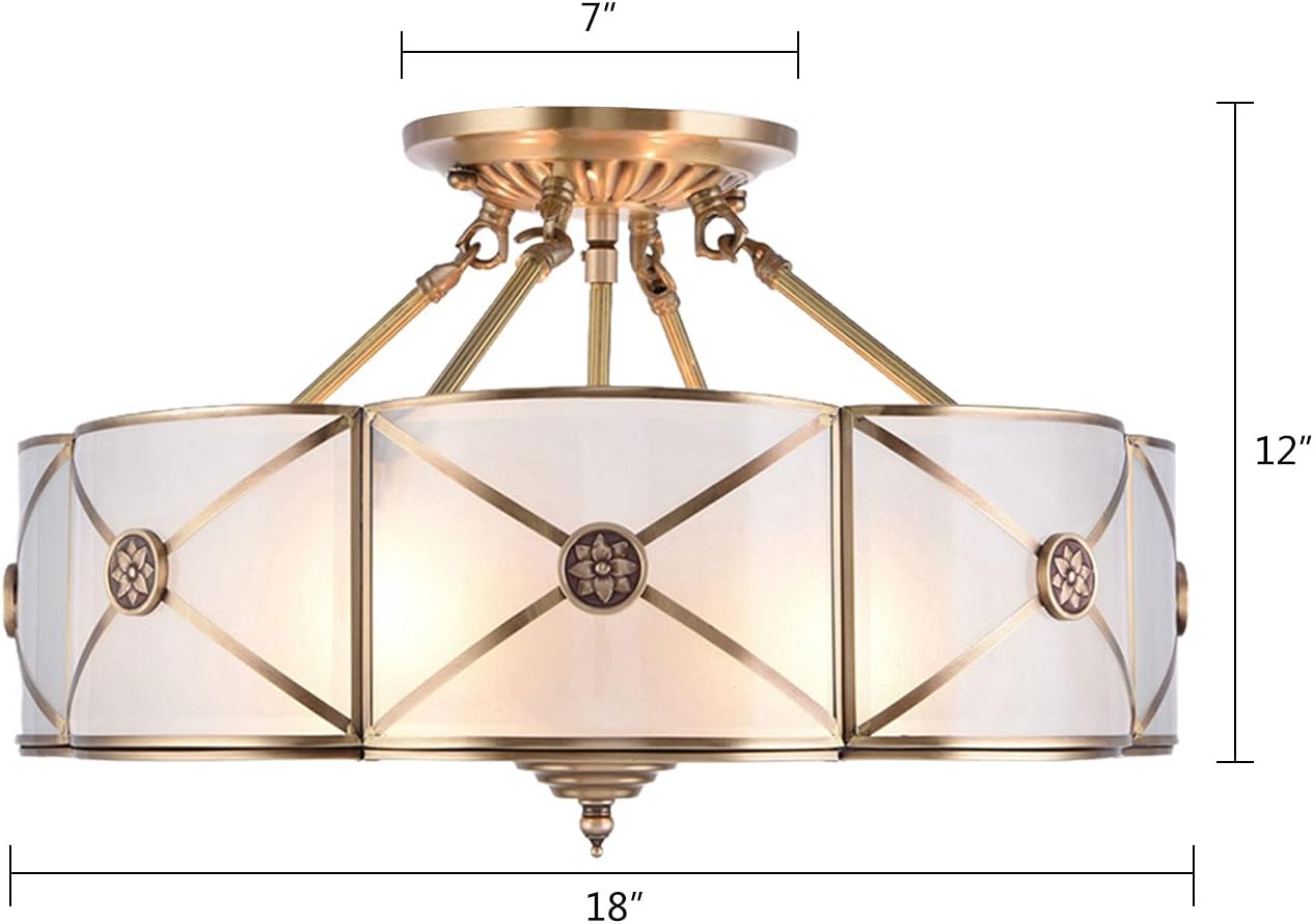 18 inch Tiffany Pendant Light 4-Light Semi Flush Mount Ceiling Light Vintage Handmade Glass Ceiling Lamp for Living Room Stairway Foyer Entryway
