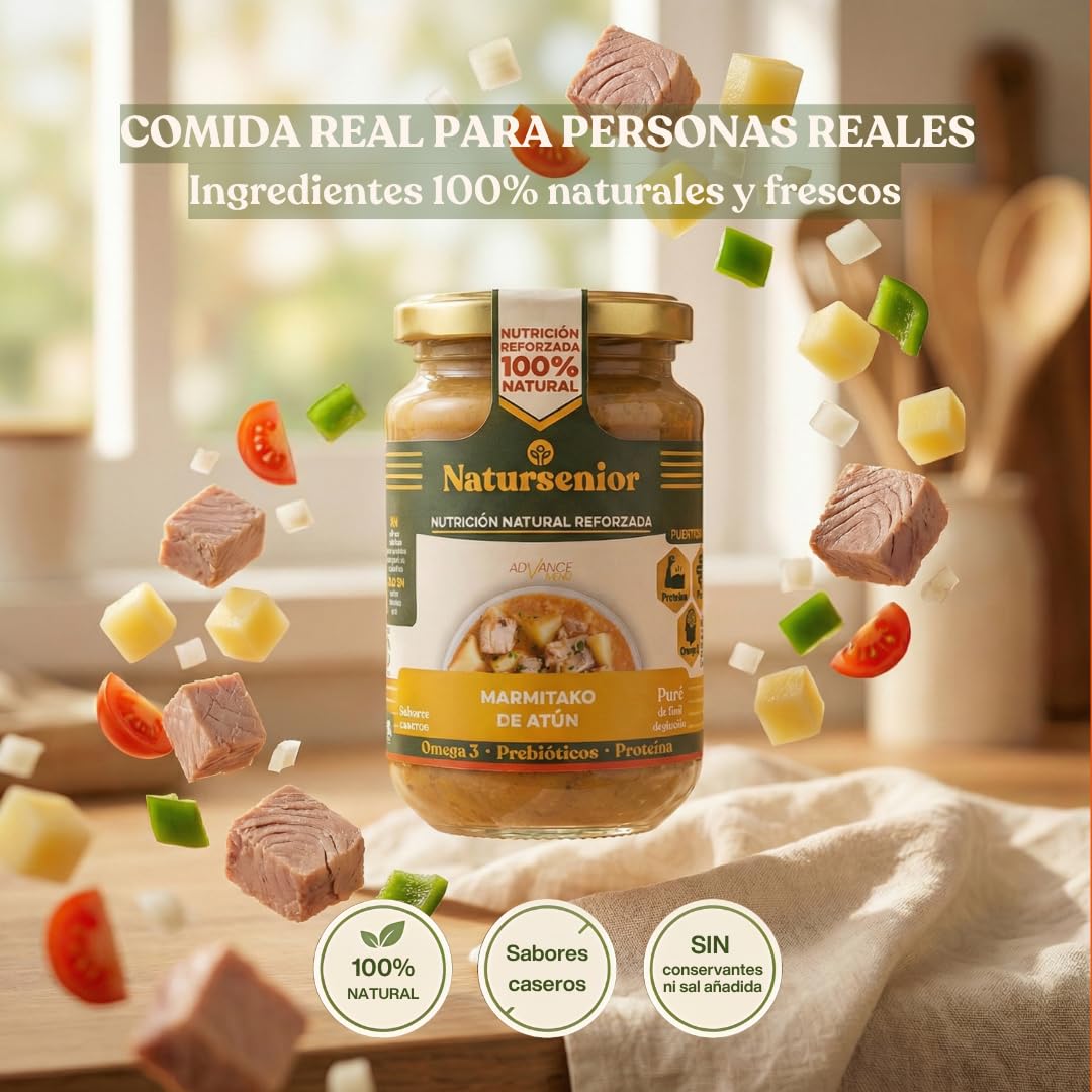 Natursenior - Comida Triturada para Personas Mayores - Pack Puré de Marmitako de Atún - 100% Natural, Omega 3, Fibra, Proteína - 6 uds x 340g