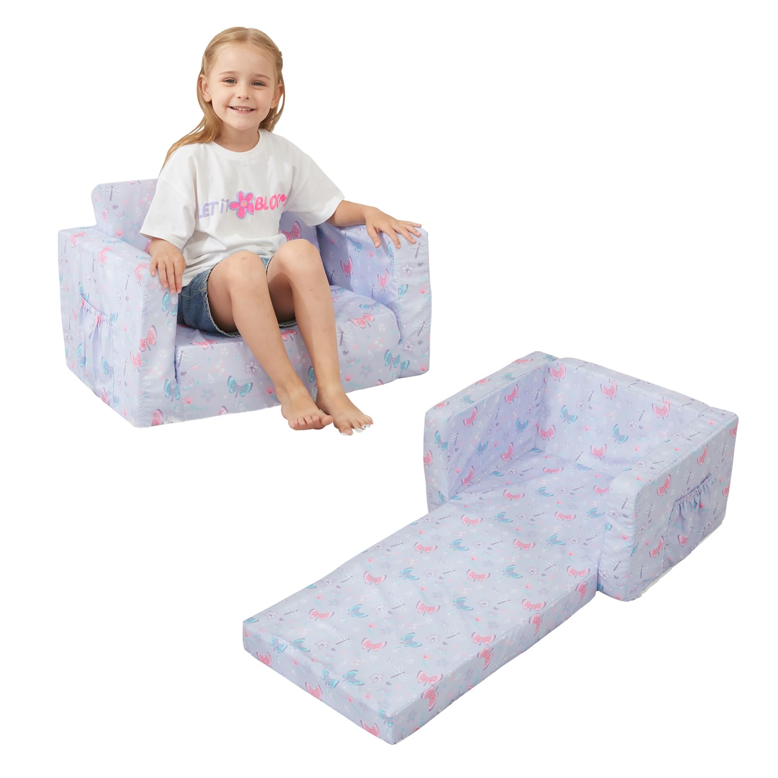 Viviland Toddler Chair 2-in-1 Kids Couch Bed Fold Out Convertible Kids Couch to Lounger Comfy Toddler Chair Bed for Boys and Girls