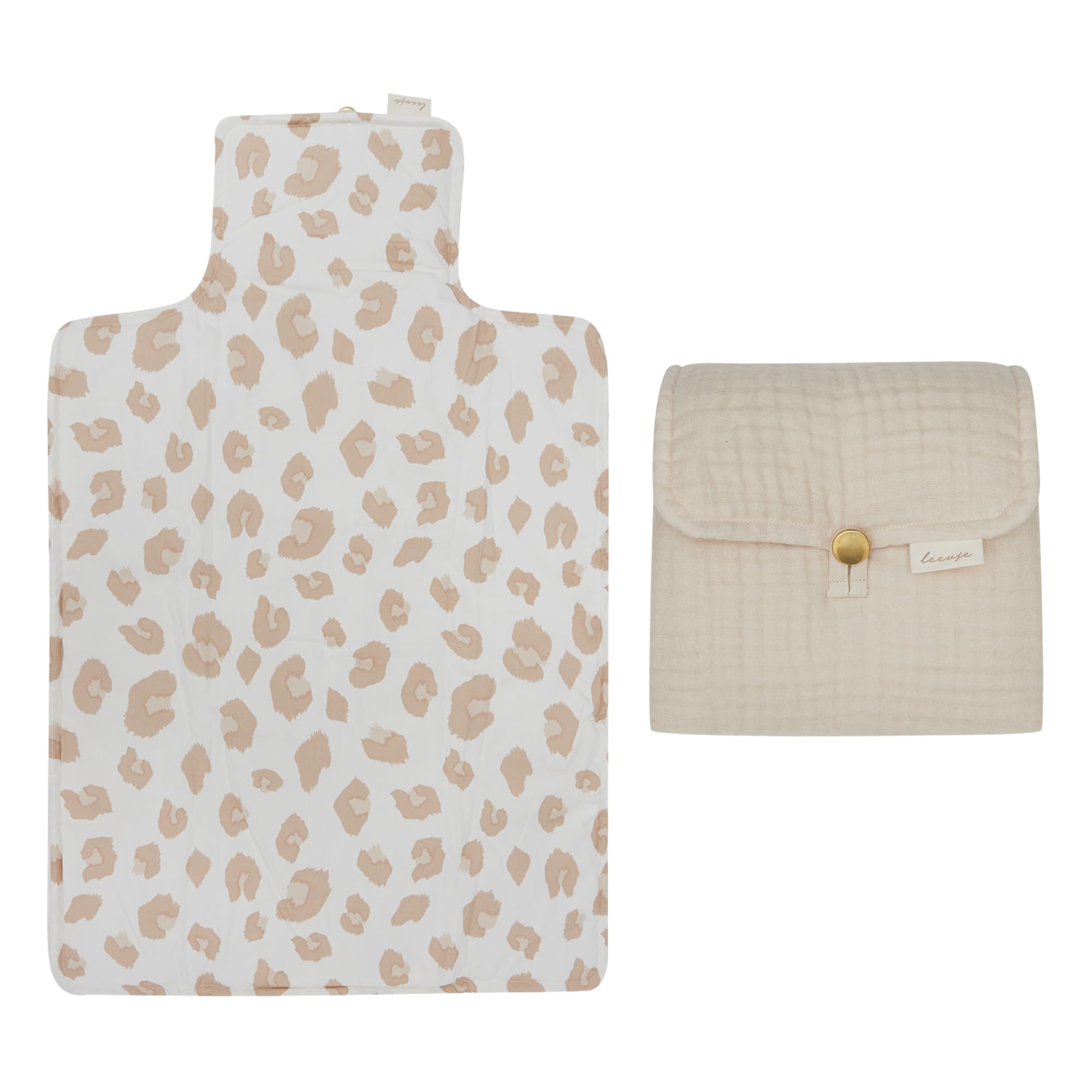 LEEVJE® Wickelunterlage für Wickeltisch & Unterwegs [100% BAUMWOLLE] - Wickelunterlage in Beige - Wickelkommode Unterlage - Wickeltischauflage aus Stoff Abwaschbar - Wickelmatte - Baby Changing Mat