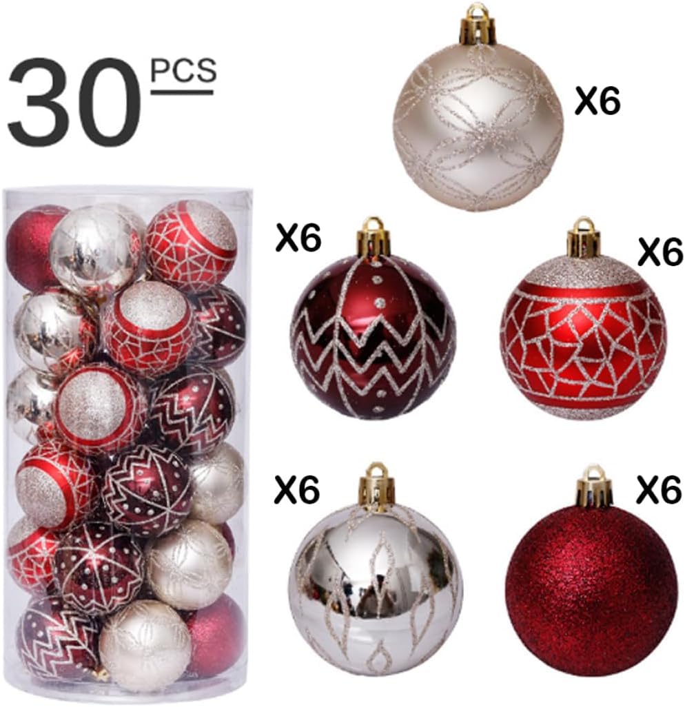 Weihnachtskugeln 30 Stück Weihnachtskugeln, Bruchsichere Christbaumschmuck, Kugeln, Dekorative Hängende Kugeldekorationen Christbaumkugeln(A)