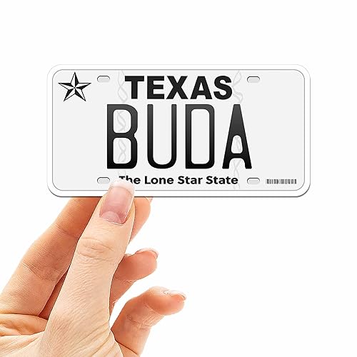 Texas License Plate Stickers - 15 TX City Options - Texas Bumper Sticker for Car - Houston Austin Dallas San Antonio Decals for Hydroflask (Buda)