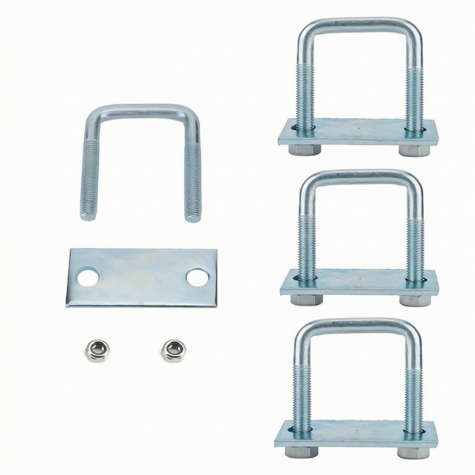 4 Pezzi Morsetto a U in Acciaio Zinc con Piastra di Montaggio Facile da Instre Bullone a U Piastra e Di Esagonali Antiruggine Fermo, M
