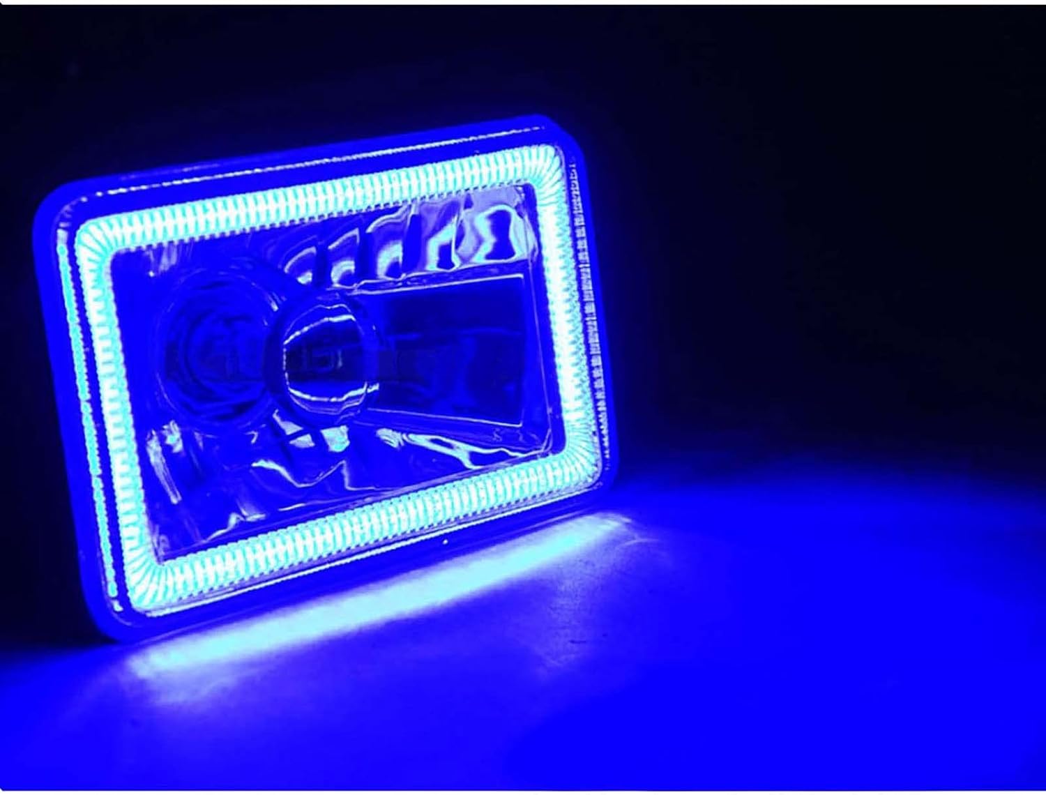 Octane Lighting 4X6 Blue LED COB Halo Crystal Glass/Metal Headlight Light Bulb Headlamp Pair