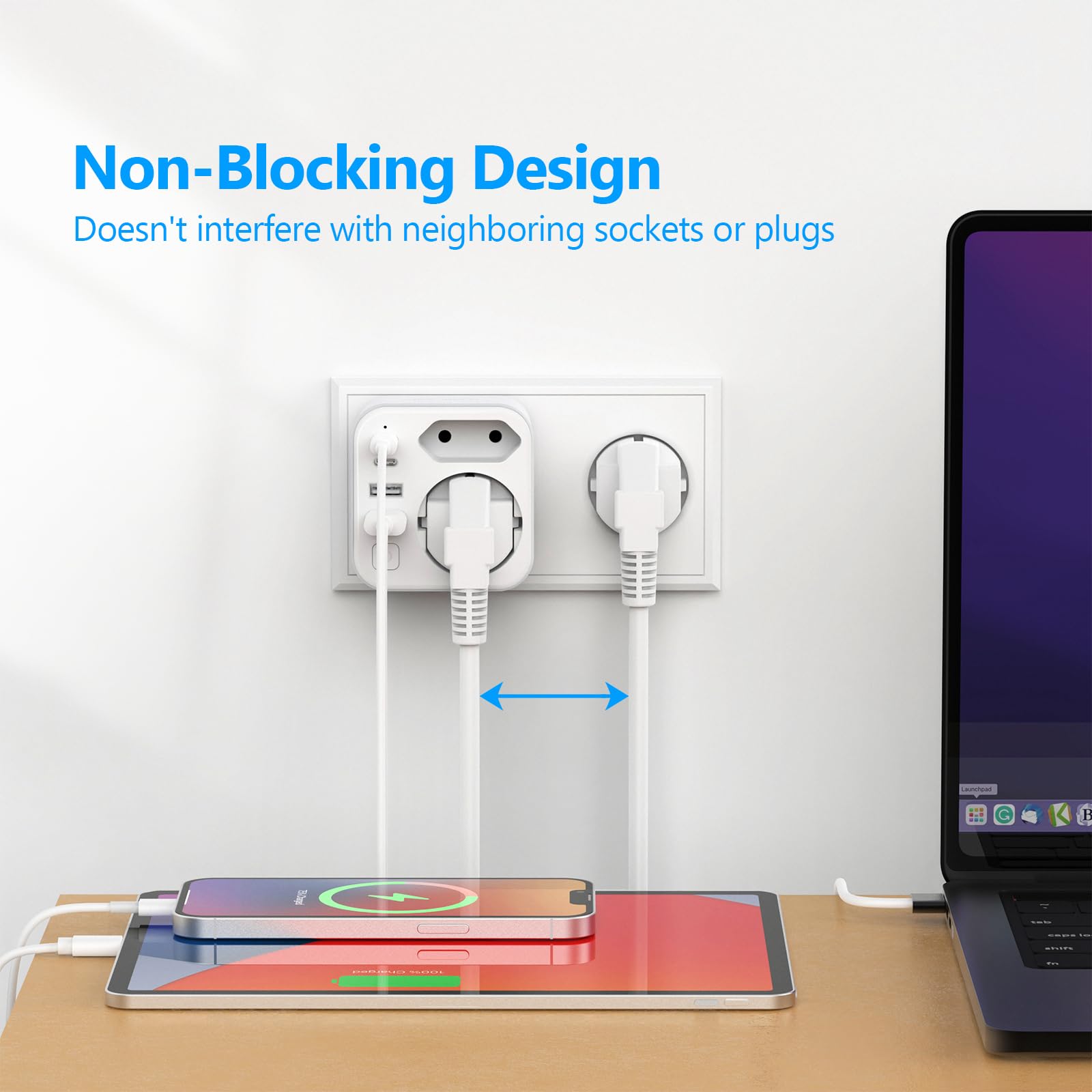 JSVER Enchufe Doble con USB, Ladron Enchufes Múltiple con 2 Puertos USB y 2 USB C 17W, Cargador de Móvil para Móvil, Tableta — view 4