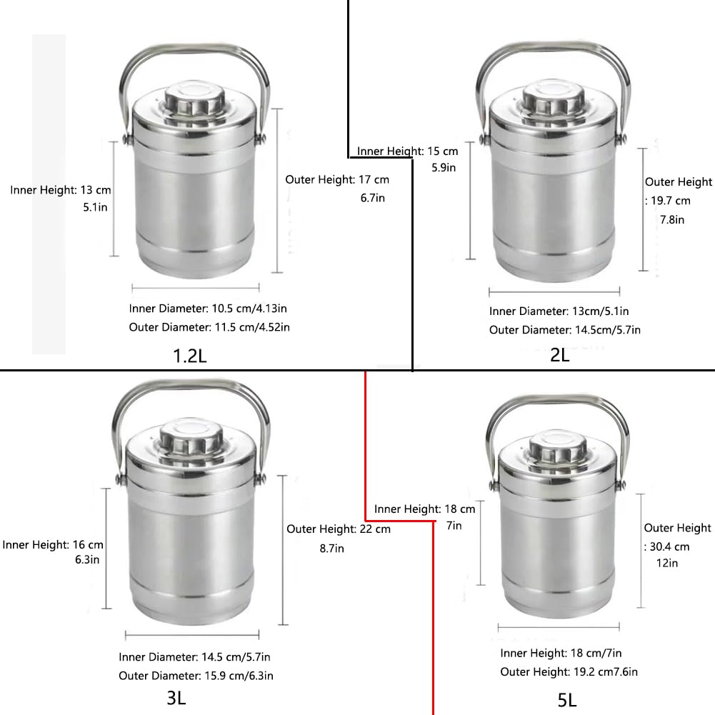 Dewar per Azoto Liquido 1,2-5 L Acciaio Inossidabile Serbatoio di Stoccaggio Criogenico Isolamento Ad Alto Vuoto Contenitore Criogenico, Serbatoio Termico Portatile Silver, 5L