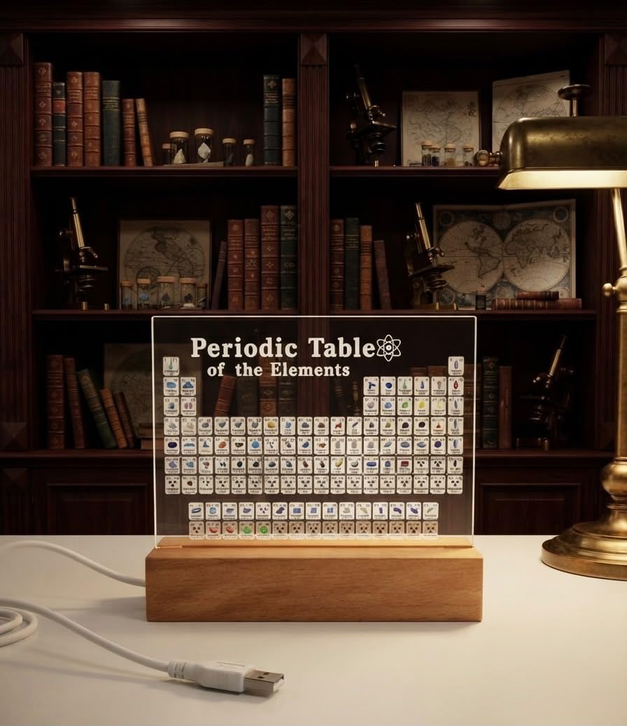 Acrylic Periodic Table With Real Elements Display | Educational Chemistry Table Model With Wooden Stand And Colorful LED Lights | Science Learning Decor Gift For Students Teachers Home Office-image-13