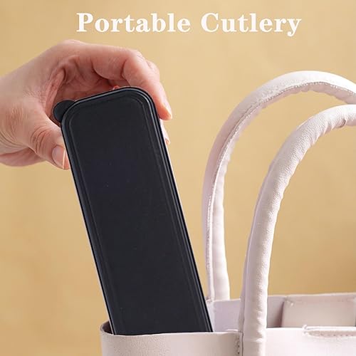 Miniatura 5 de Juego de utensilios de viaje reutilizables con estuche, paja de trigo portátil de plástico, tenedor, cucharas, cuchillos, cubiertos, para